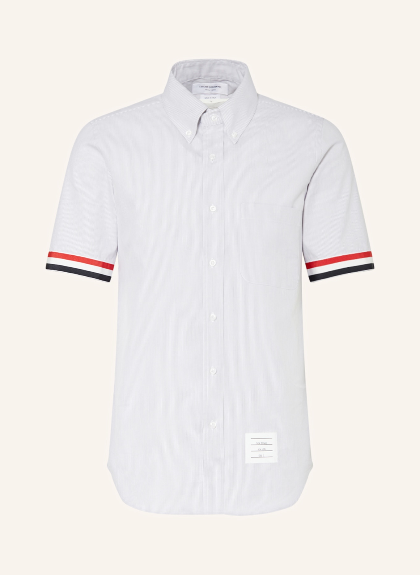 THOM BROWNE. Short sleeve shirt straight fit, Color: GRAY/ WHITE (Image 1)