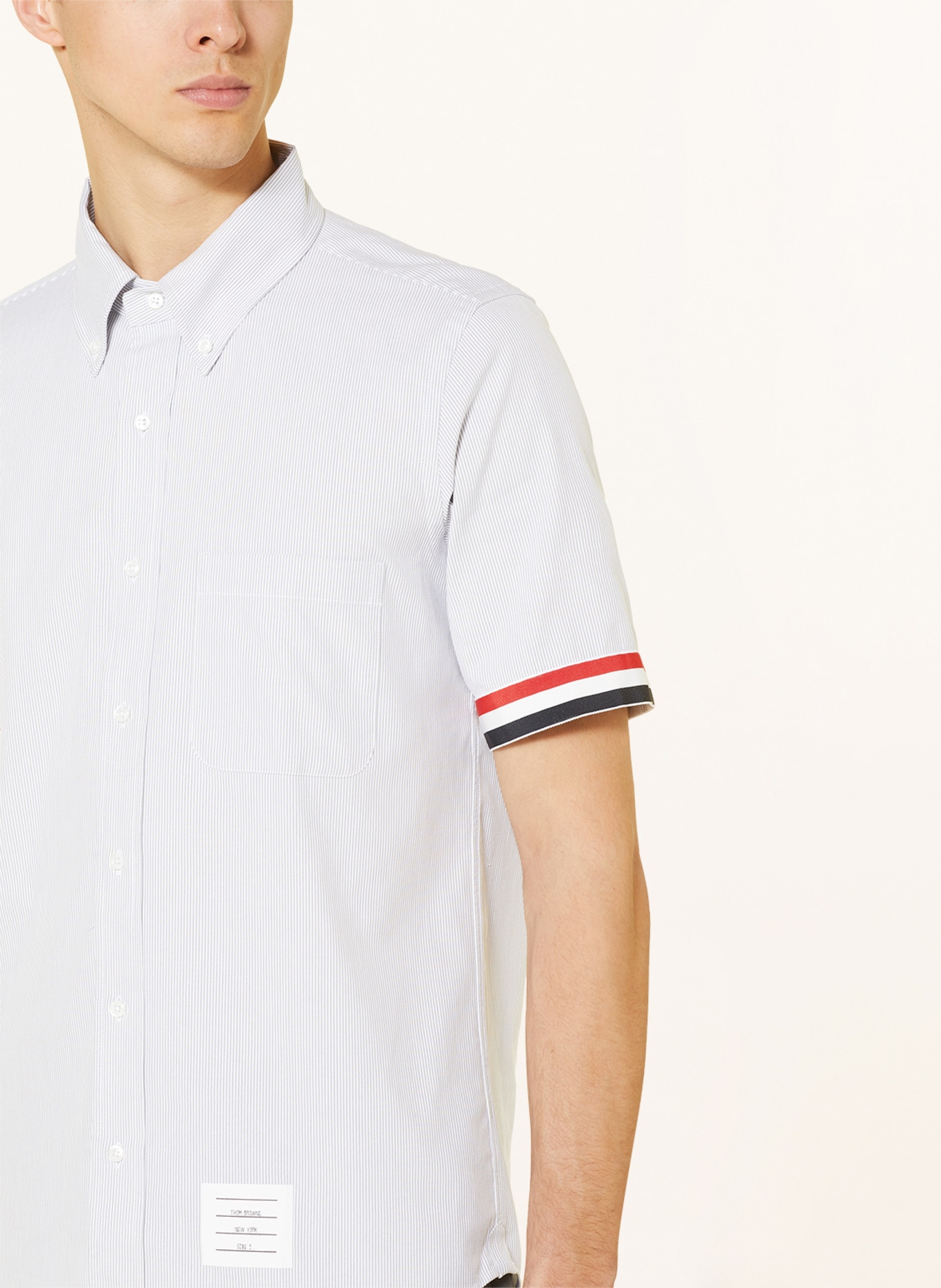 THOM BROWNE. Short sleeve shirt straight fit, Color: GRAY/ WHITE (Image 4)