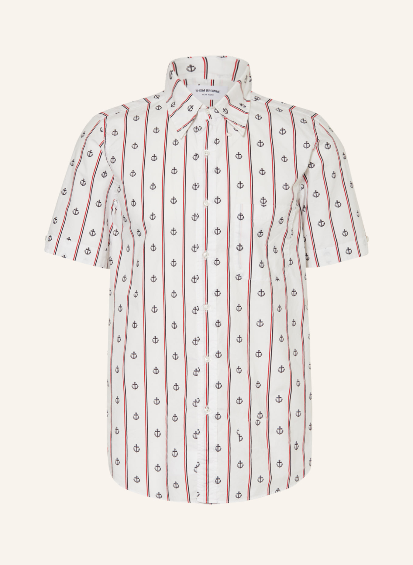THOM BROWNE. Short sleeve shirt straight fit, Color: WHITE/ BLACK/ RED (Image 1)