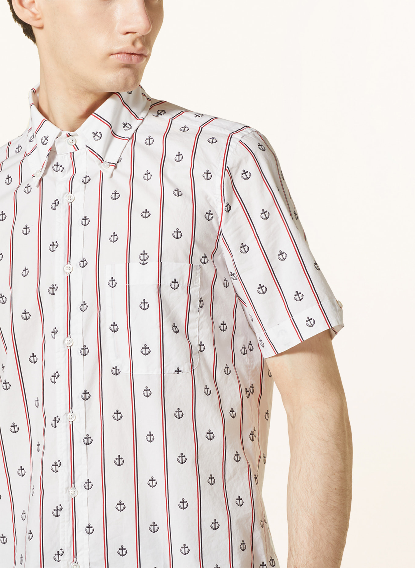 THOM BROWNE. Short sleeve shirt straight fit, Color: WHITE/ BLACK/ RED (Image 4)