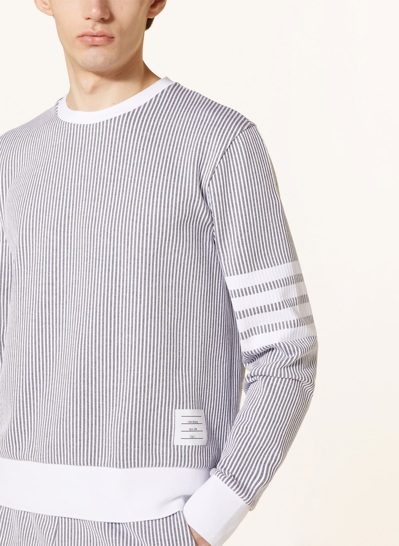 THOM BROWNE. Sweatshirt in white gray