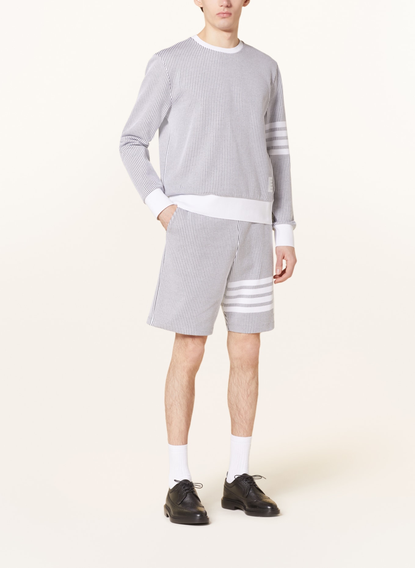 THOM BROWNE. Sweat shorts, Color: GRAY/ WHITE (Image 2)