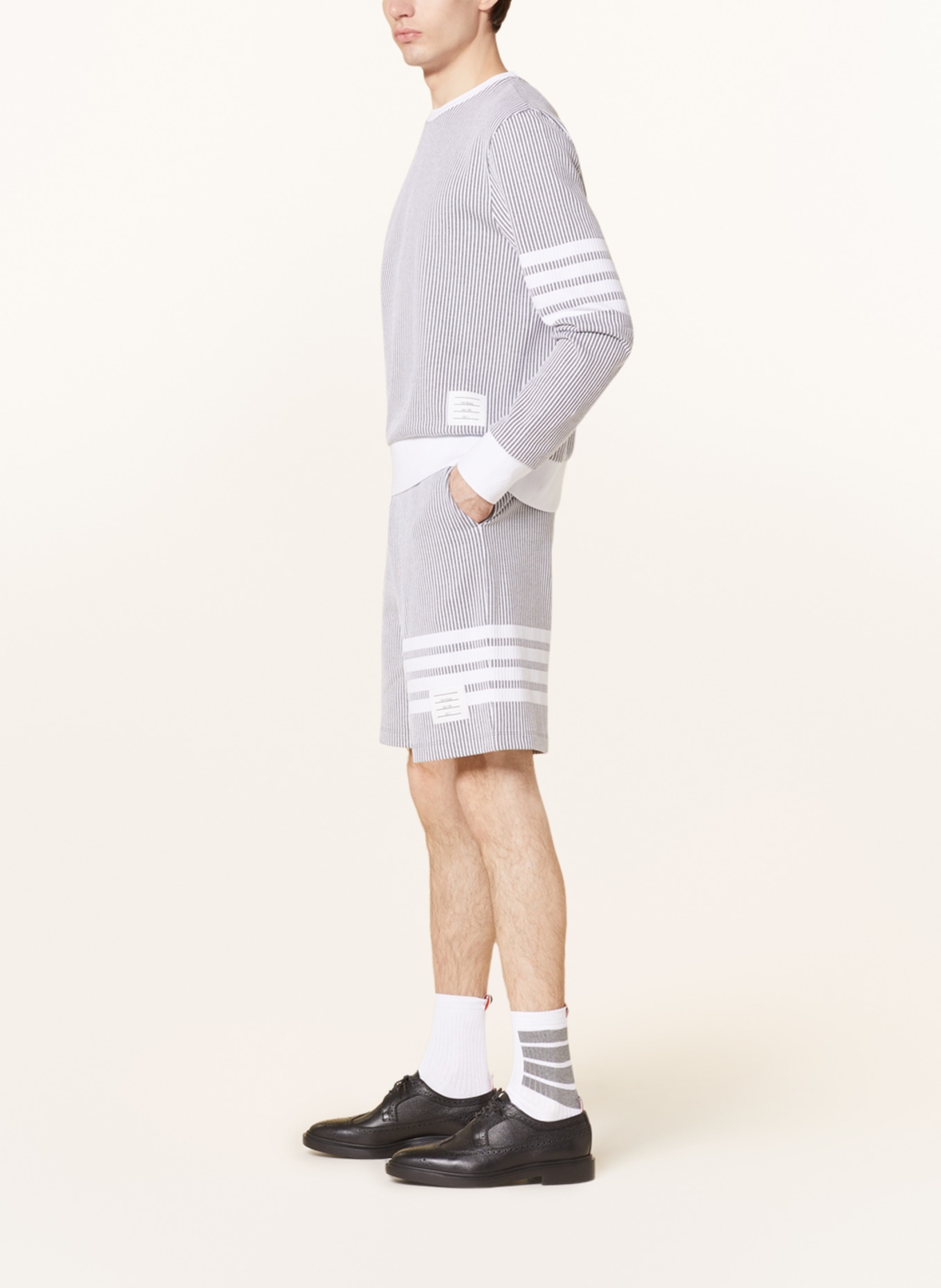 THOM BROWNE. Sweat shorts, Color: GRAY/ WHITE (Image 4)