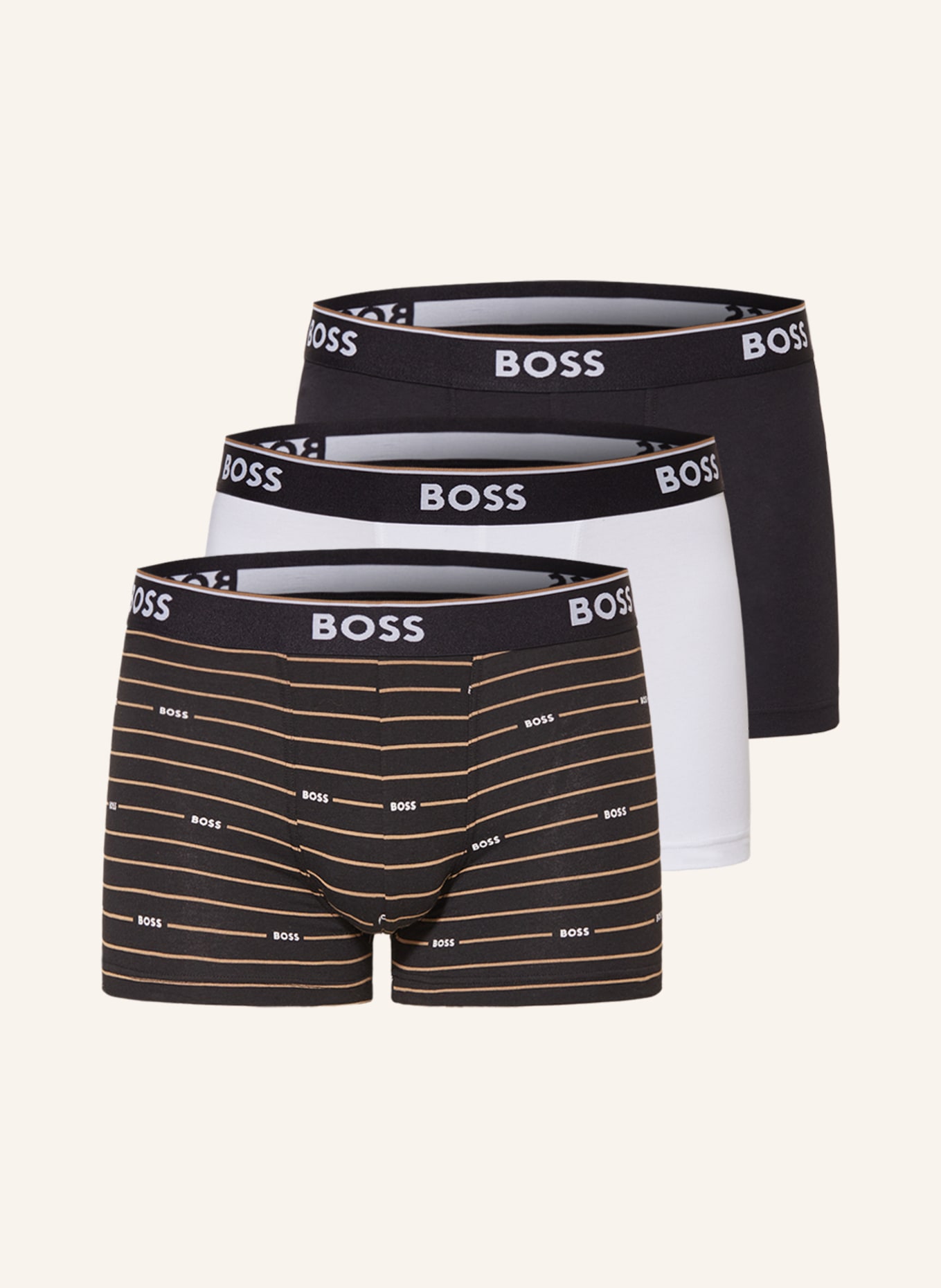 BOSS 3er-Pack Boxershorts POWER DESIGN, Farbe: SCHWARZ/ BEIGE (Bild 1)
