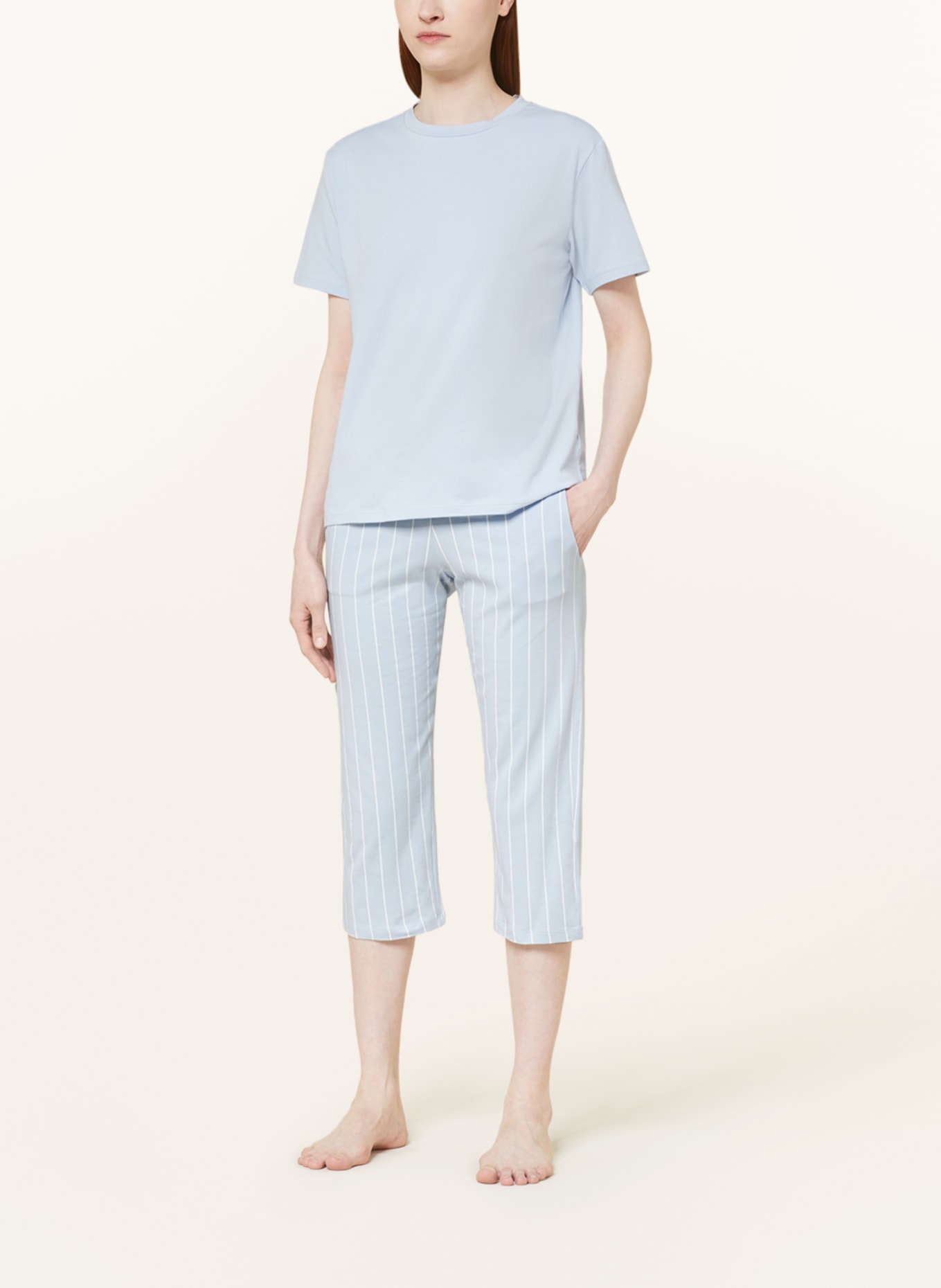 SCHIESSER 3/4 pajama pants MIX+RELAX, Color: LIGHT BLUE/ WHITE (Image 2)