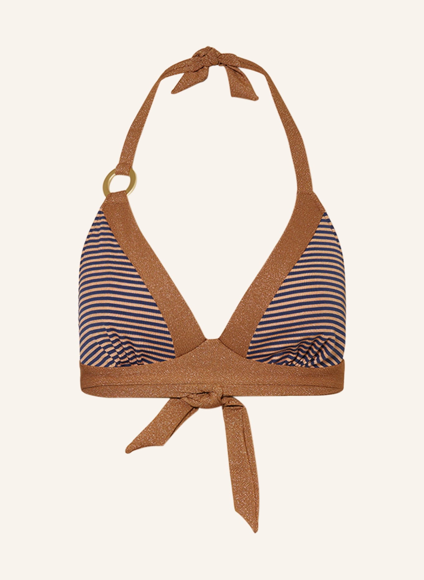 MARIE JO Triangle bikini top SATURNA with glitter thread, Color: BEIGE/ DARK BLUE (Image 1)