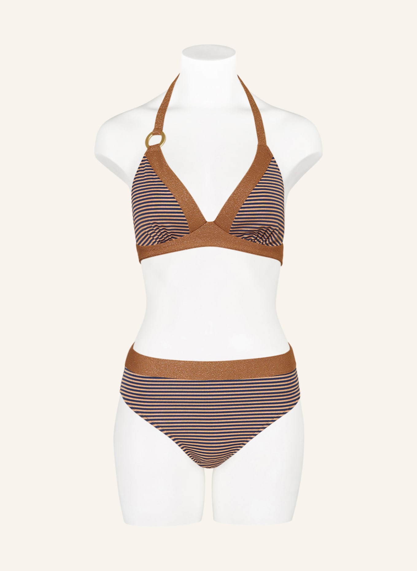 MARIE JO Triangel-Bikini-Top SATURNA mit Glitzergarn, Farbe: BEIGE/ DUNKELBLAU (Bild 2)