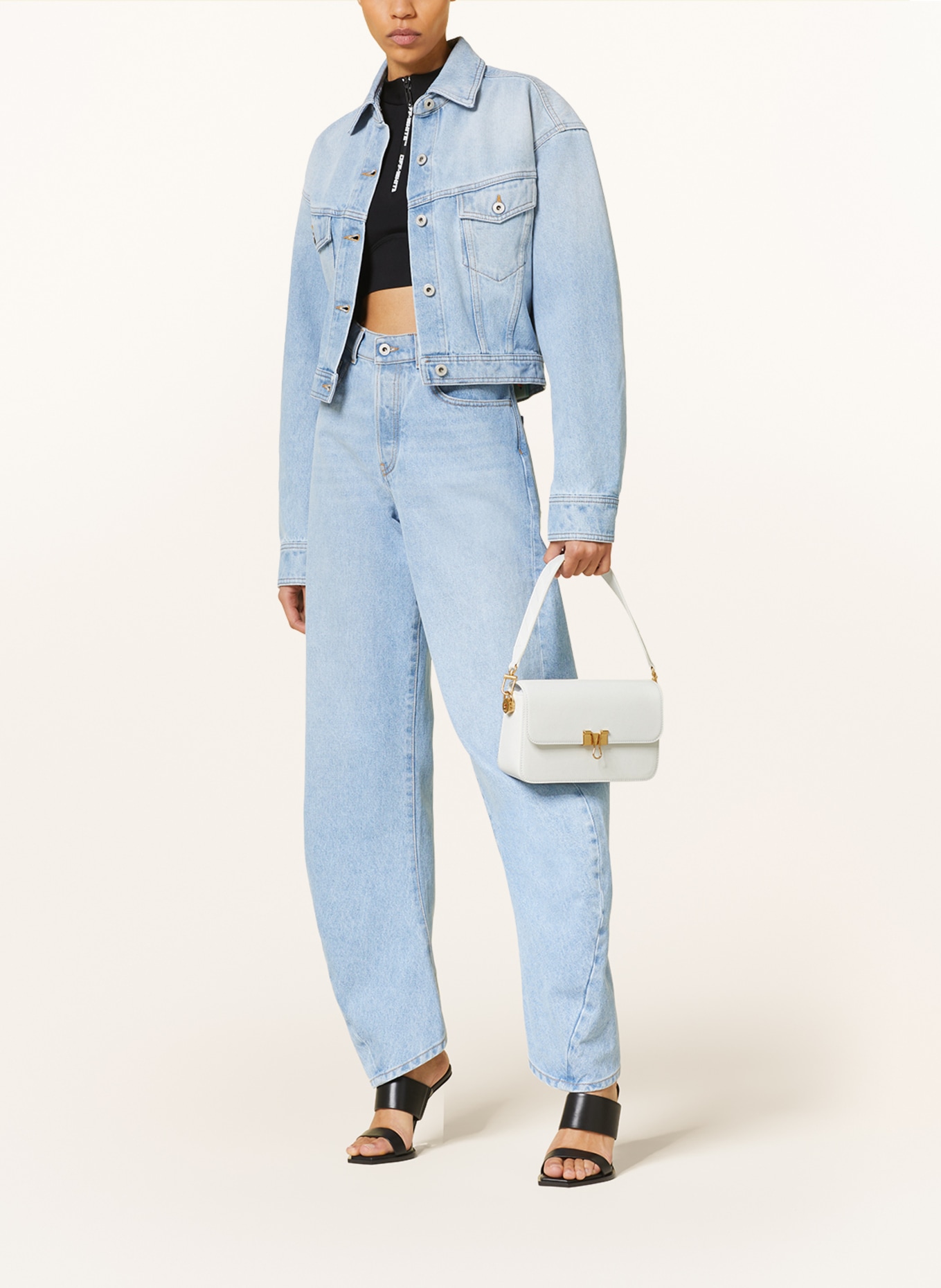 Off white denim crossbody cinchable bag