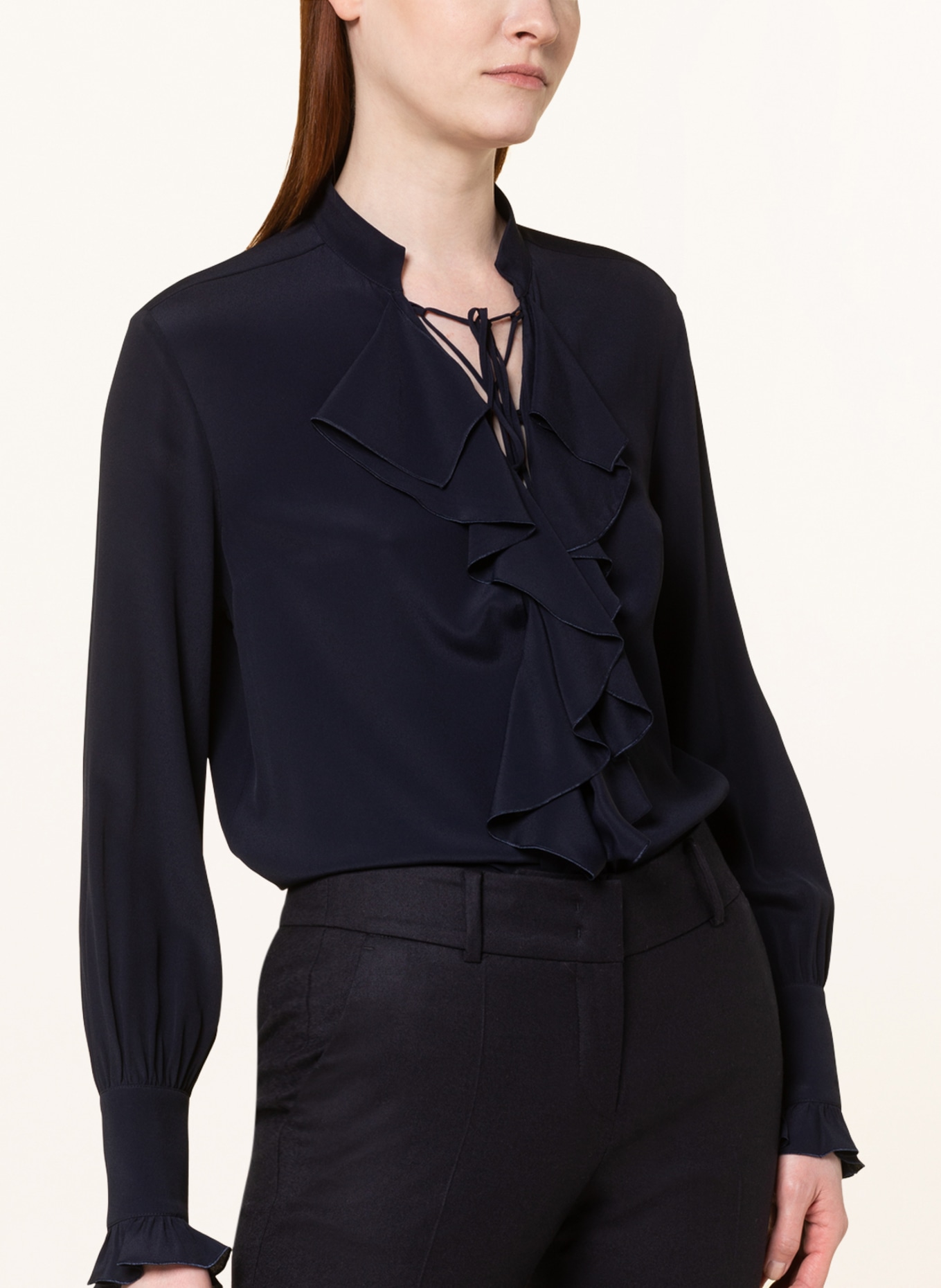 Seafarer Blouse MILLY with frills and silk, Color: DARK BLUE (Image 4)
