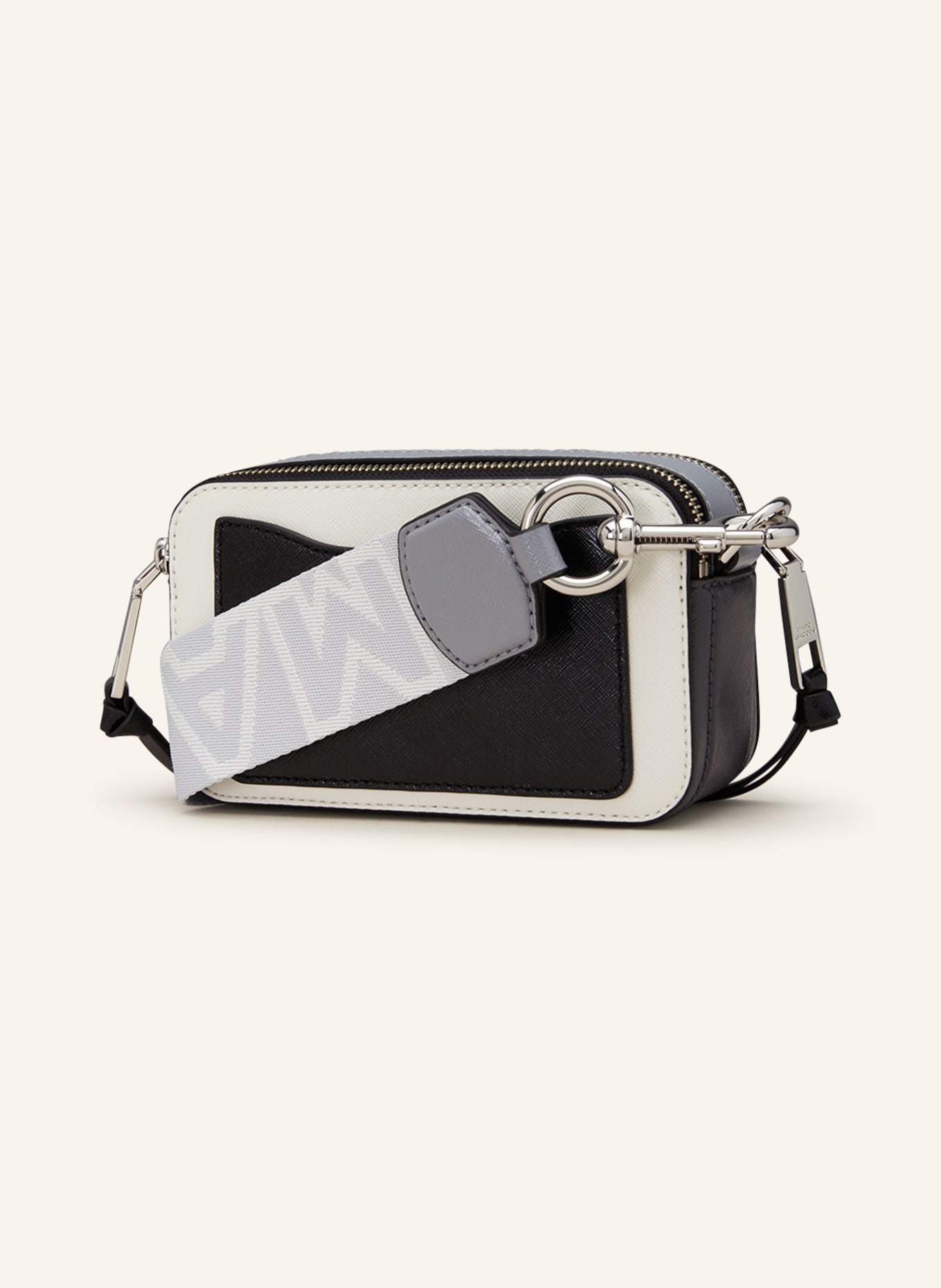 MARC JACOBS Saffiano-Umhängetasche SNAPSHOT: SCHWARZ/ WEISS/ SILBER