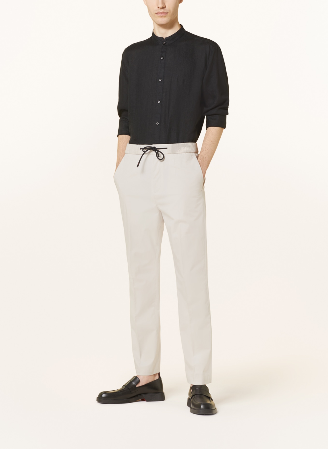 HUGO Koszula z lnu ELVORY slim fit ze stójką: CZARNY