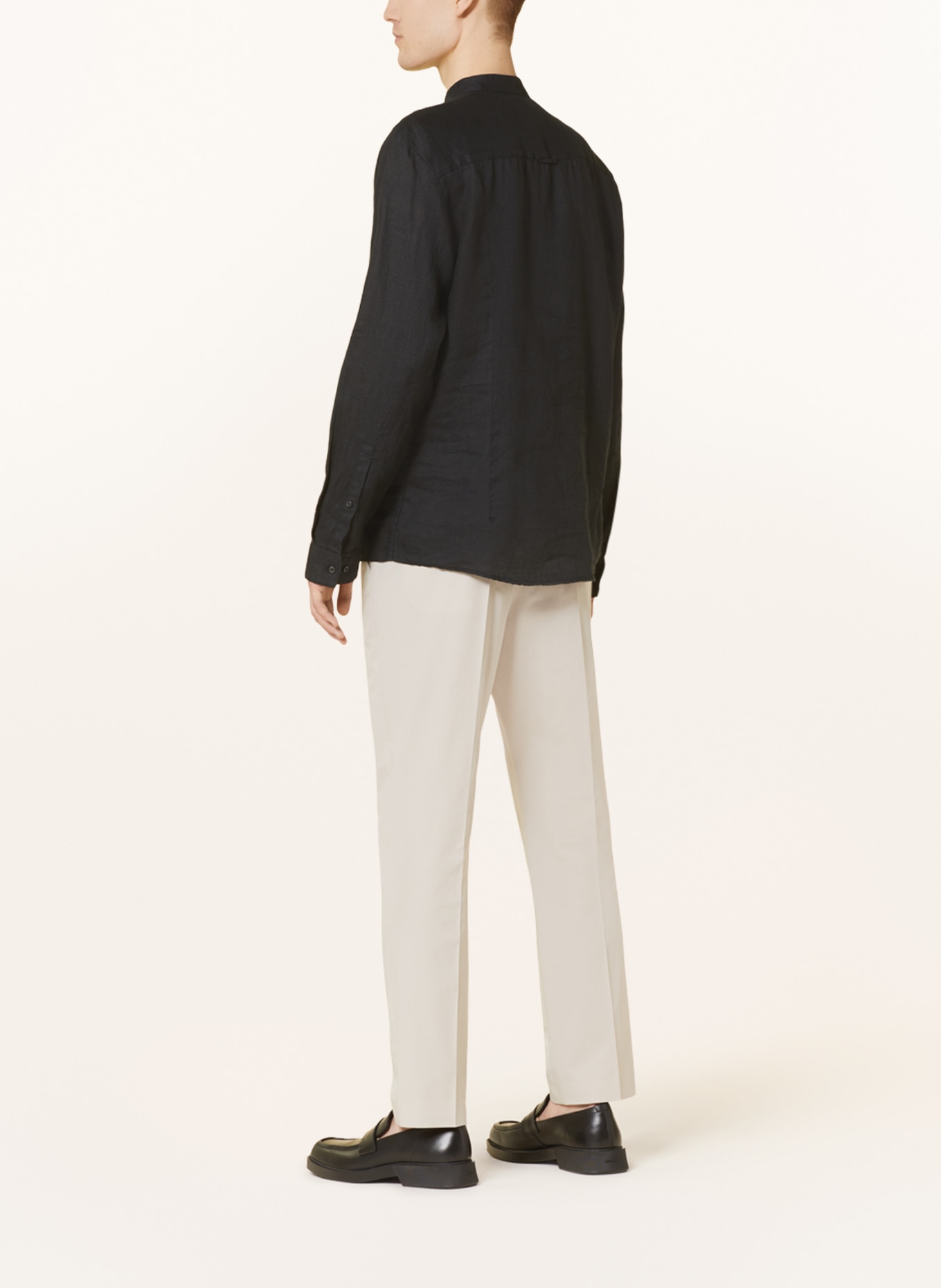 HUGO Koszula z lnu ELVORY slim fit ze stójką: CZARNY