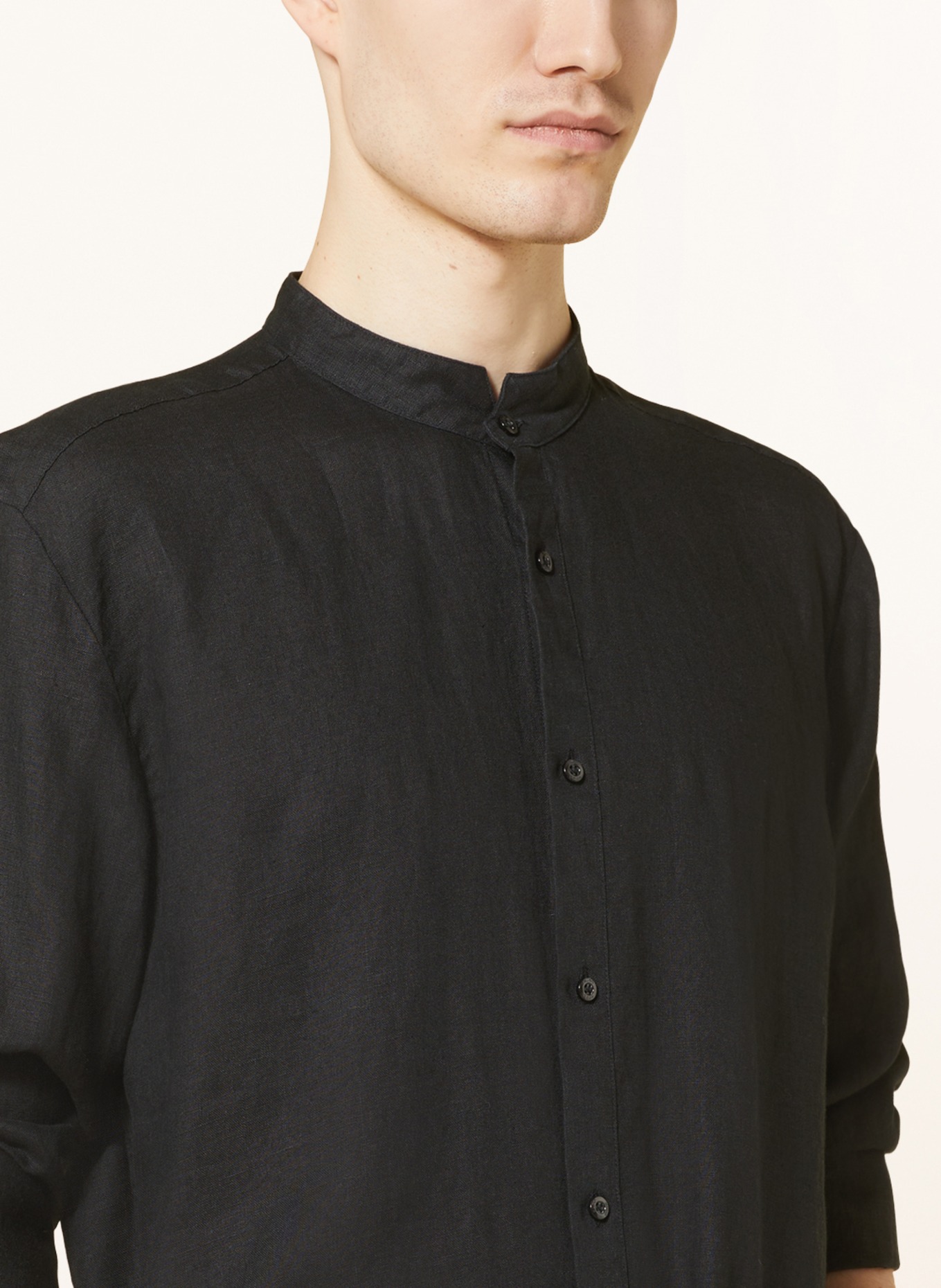 HUGO Koszula z lnu ELVORY slim fit ze stójką: CZARNY