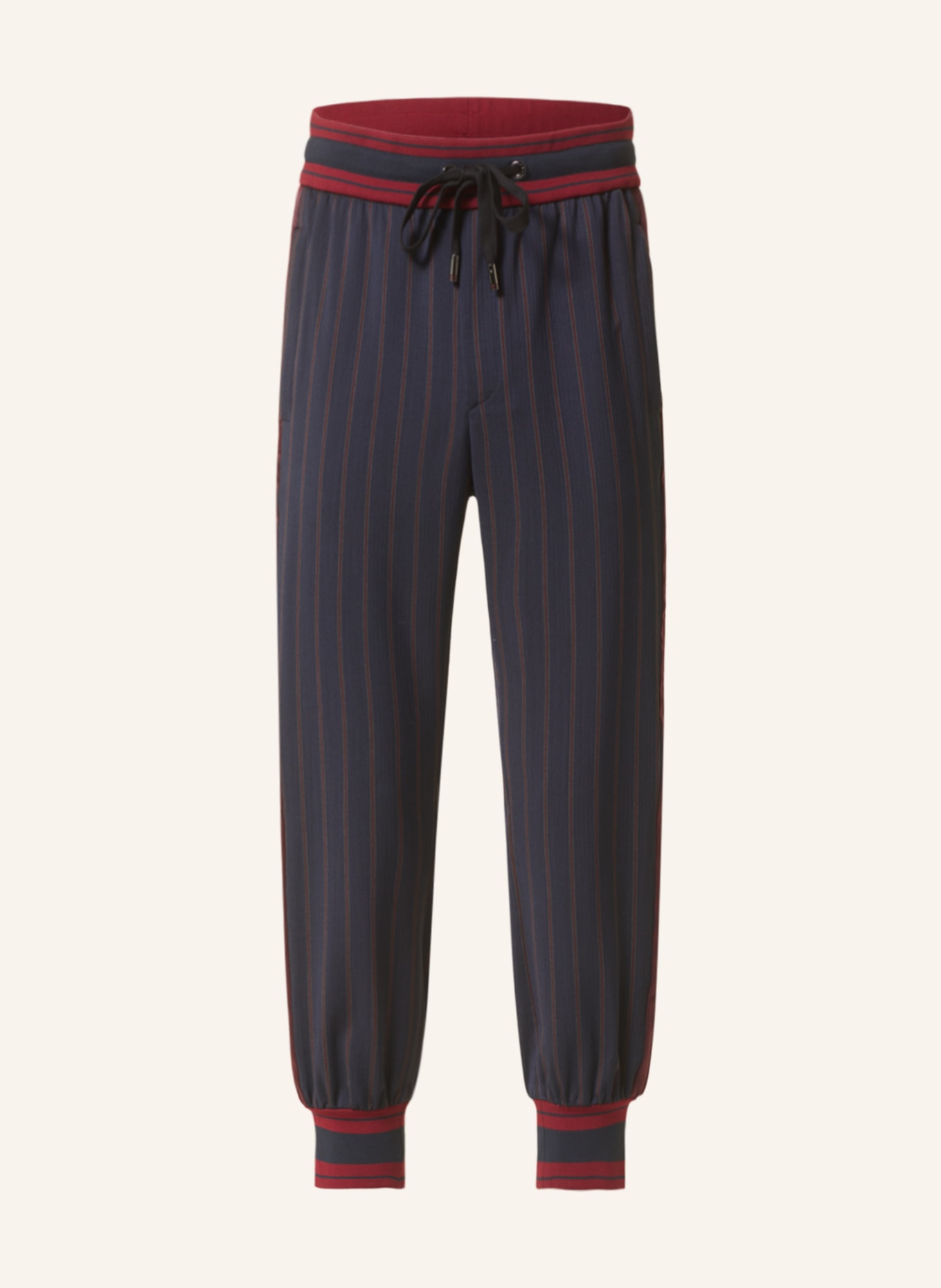 DOLCE & GABBANA Pants in jogger style with tuxedo stripes, Color: BLACK/ DARK RED (Image 1)