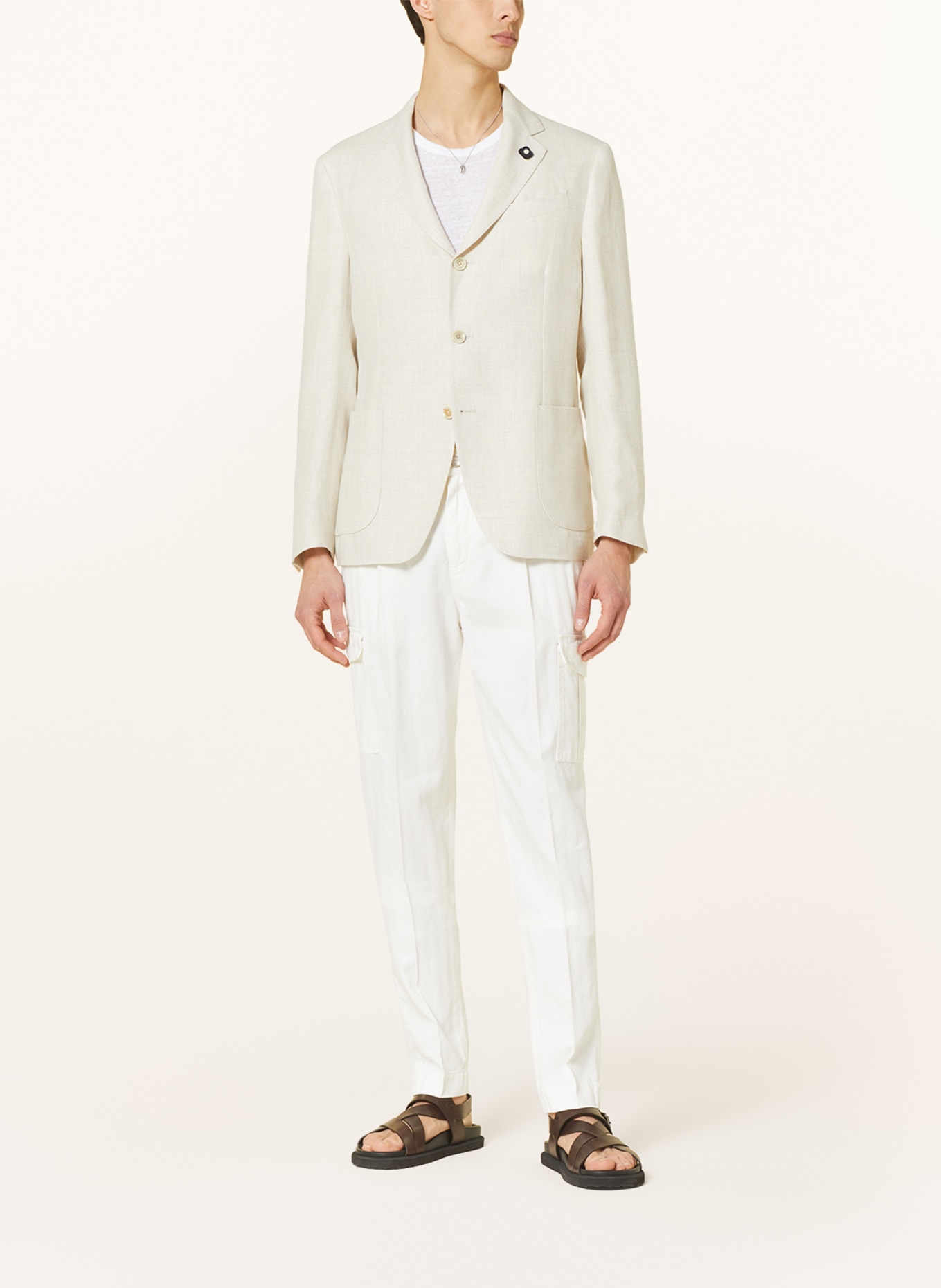 LARDINI Tailored jacket slim fit with linen, Color: CREAM (Image 2)