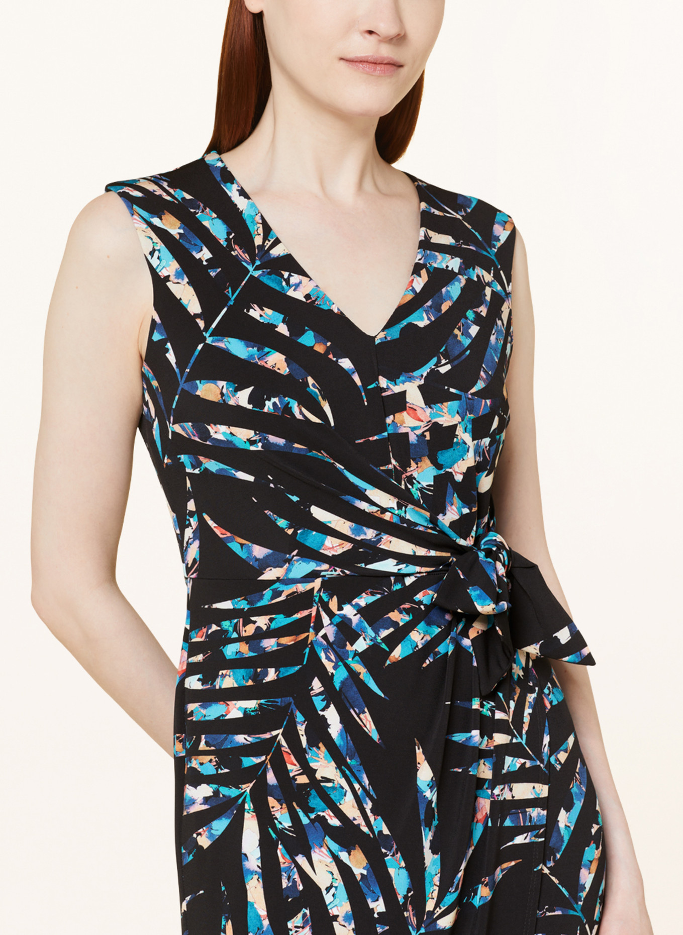 Joseph Ribkoff Jersey dress in wrap look, Color: BLACK/ BLUE/ BROWN (Image 4)