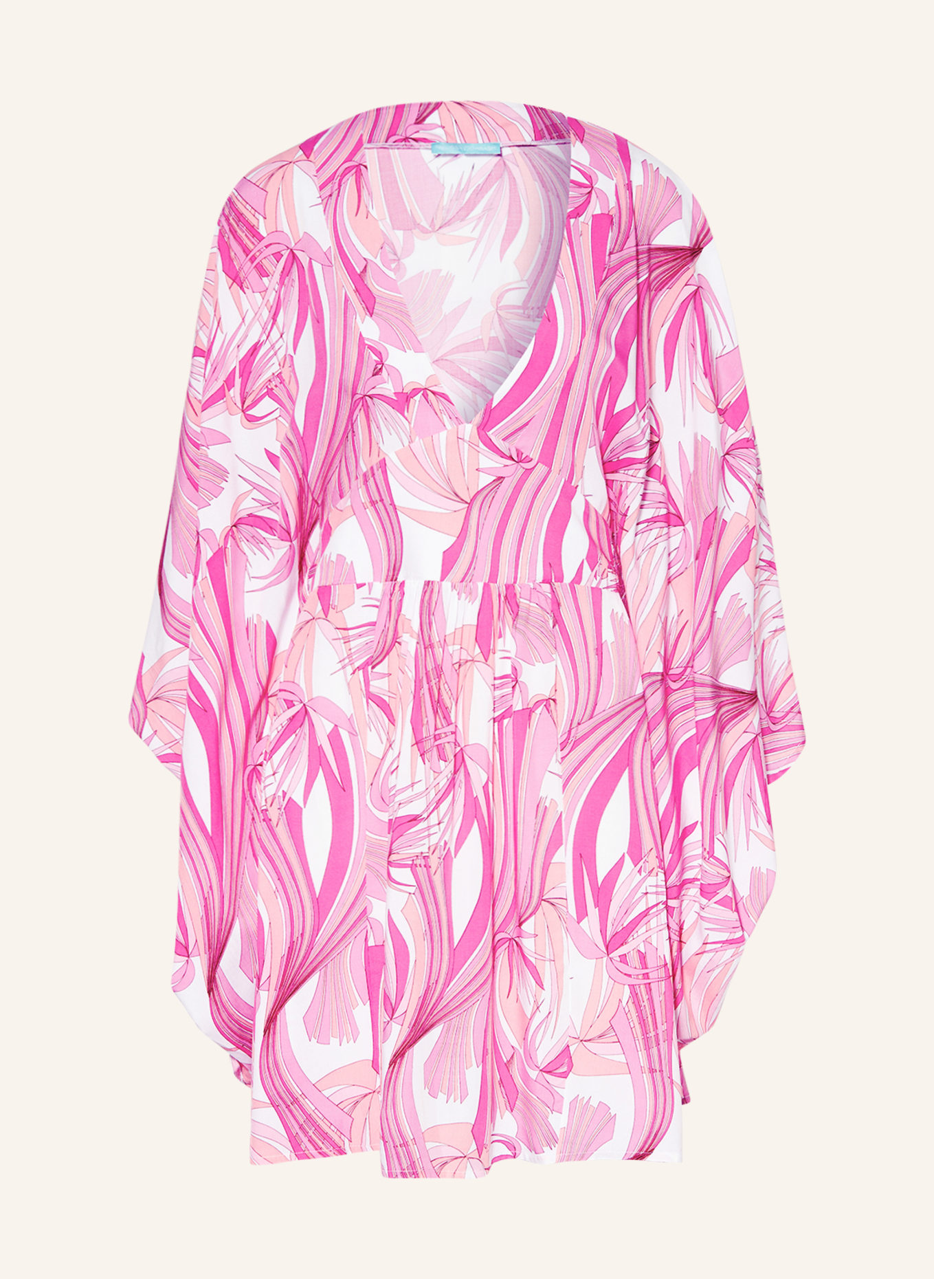 MELISSA ODABASH Sukienka letnia typu kaftan GRACE, Kolor: BIAŁY/ MOCNORÓŻOWY/ JASNORÓŻOWY (Obrazek 1)