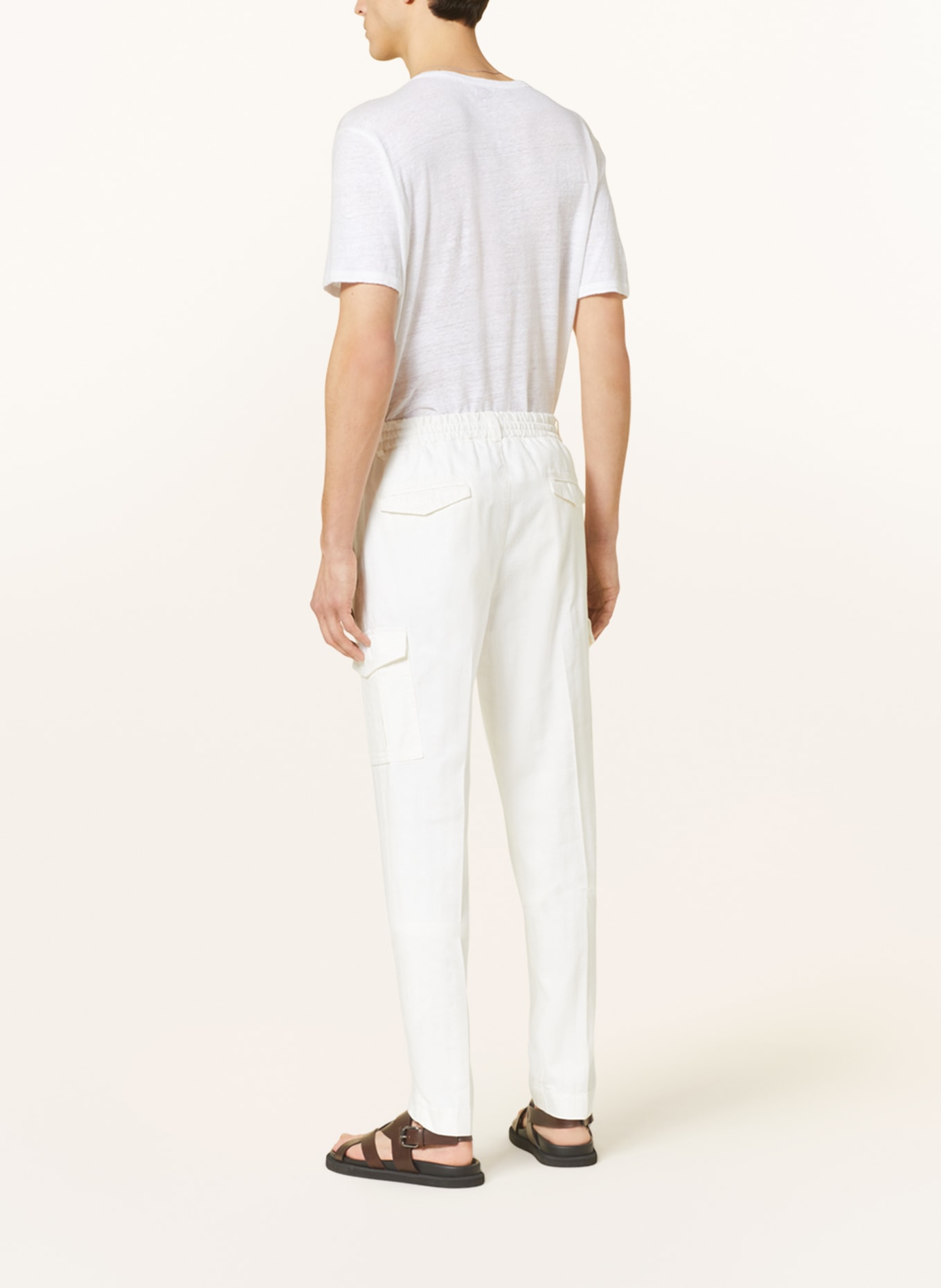 PESERICO Cargo pants extra slim fit with linen, Color: CREAM (Image 3)