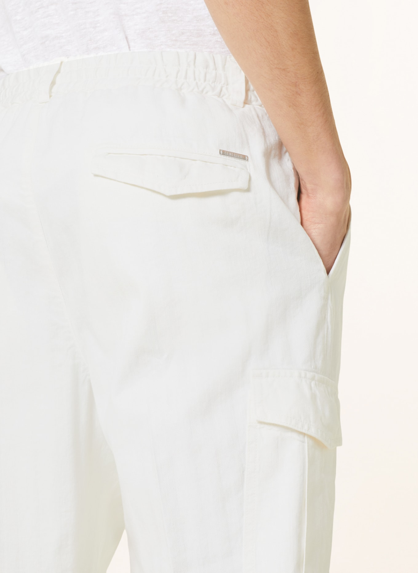 PESERICO Cargo pants extra slim fit with linen, Color: CREAM (Image 5)