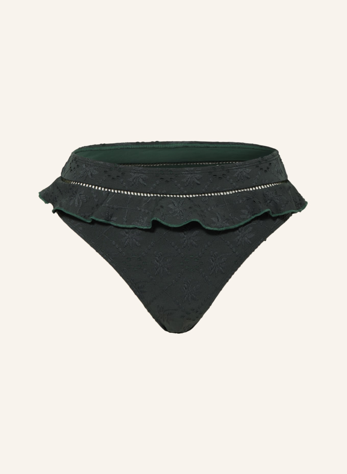BEACHLIFE High-Waist-Bikini-Hose GREEN EMBROIDERY, Farbe: DUNKELGRÜN (Bild 1)