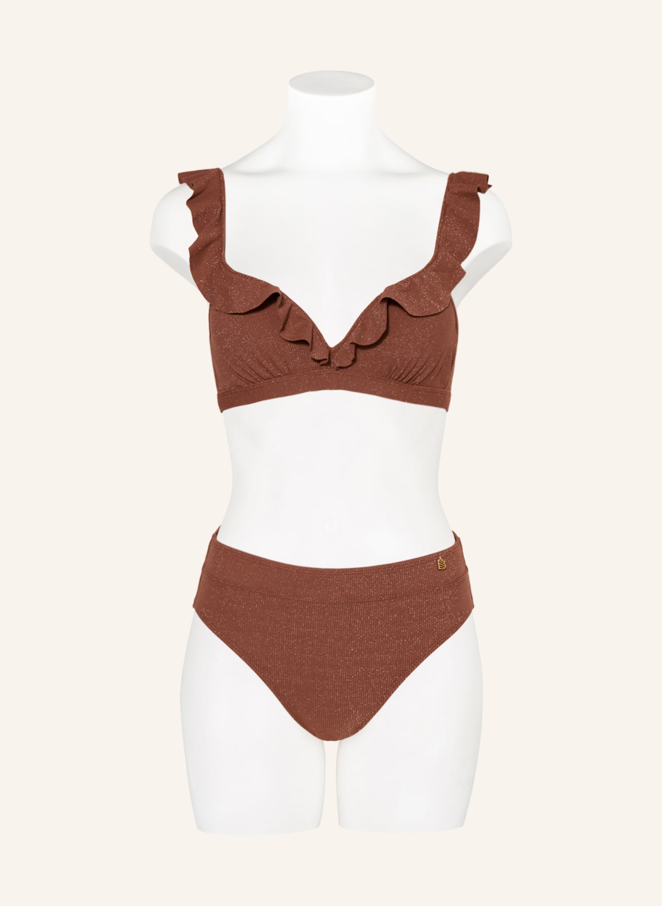 BEACHLIFE High-Waist-Bikini-Hose ROUGE SHIMMER mit Glitzergarn, Farbe: DUNKELROT (Bild 2)