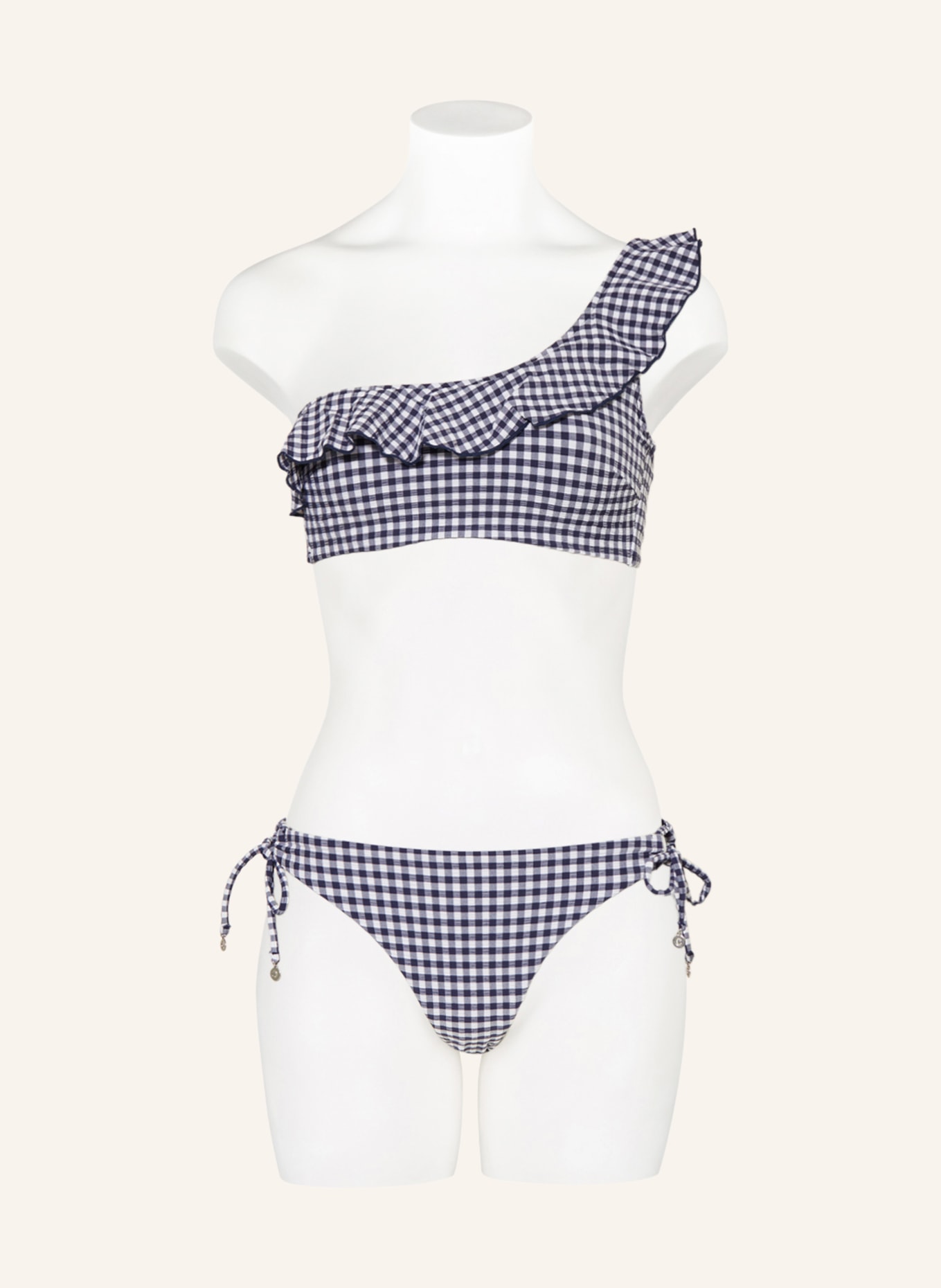 CYELL One-shoulder bikini top GINGHAM, Color: DARK BLUE/ WHITE (Image 2)