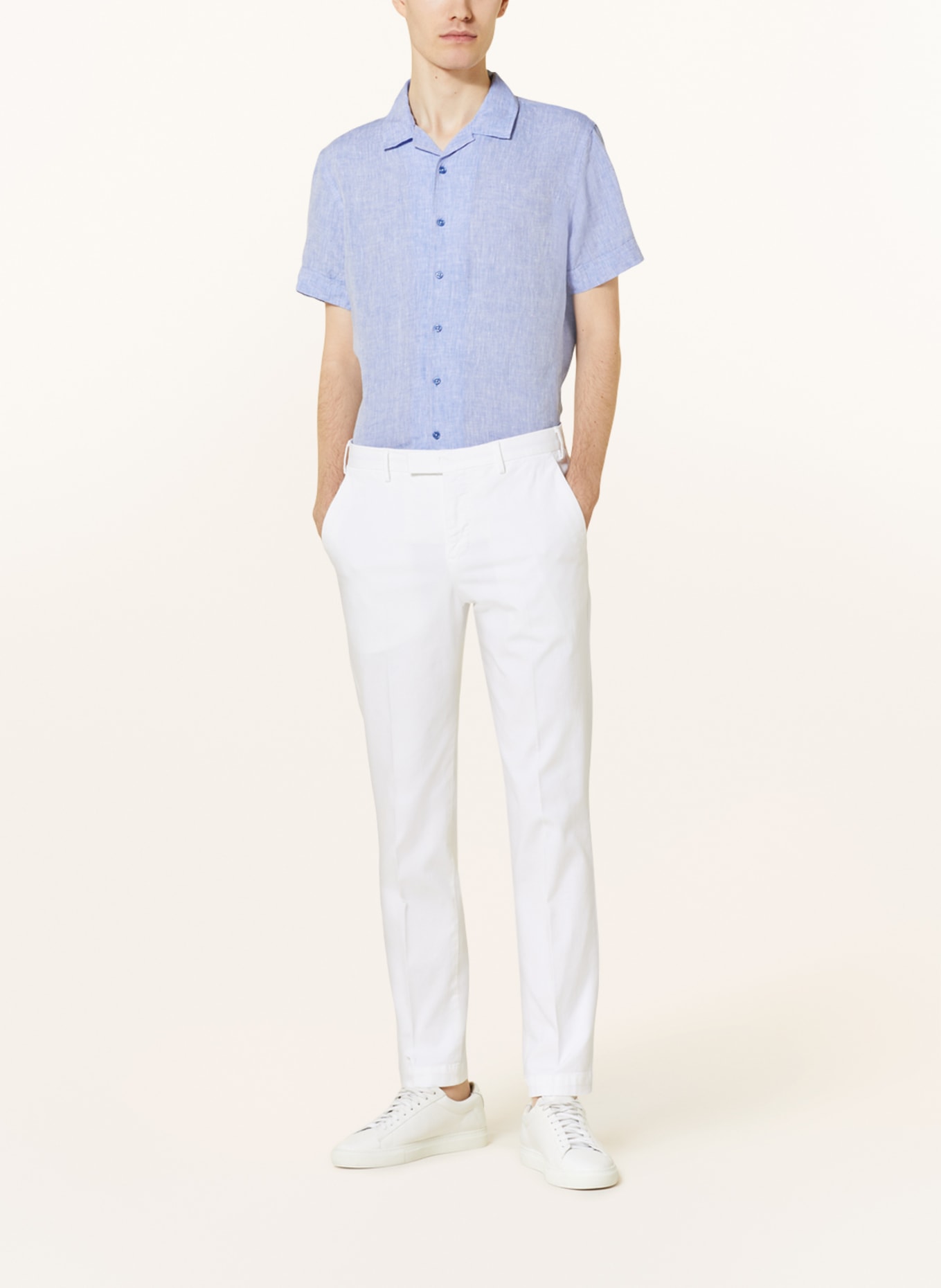 Q1 Manufaktur Short sleeve shirt extra slim fit made of linen, Color: LIGHT BLUE (Image 2)