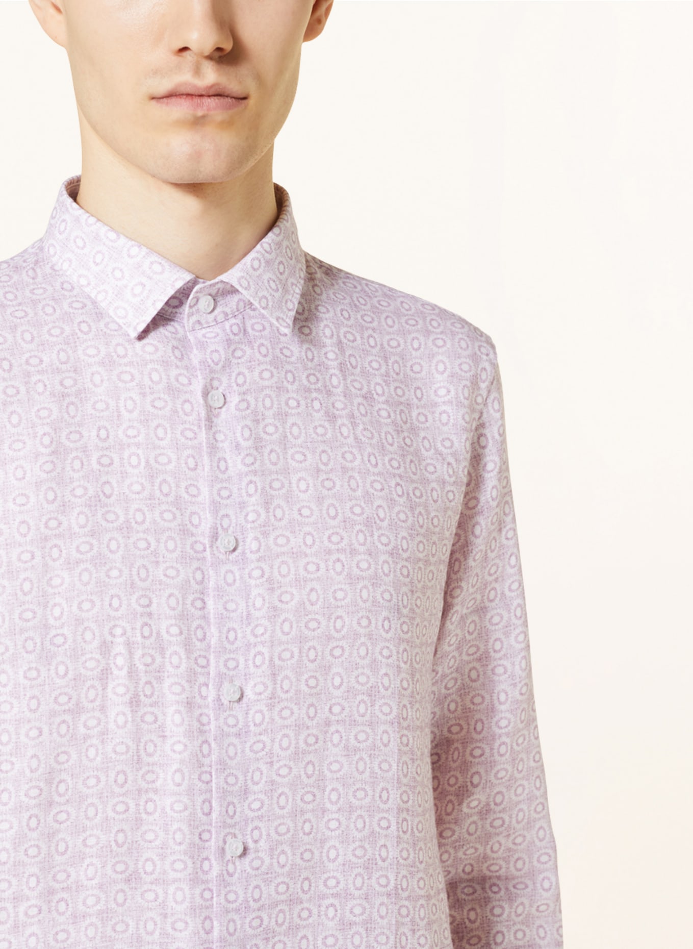 Q1 Manufaktur Linen shirt extra slim fit, Color: LIGHT PURPLE/ ECRU (Image 4)