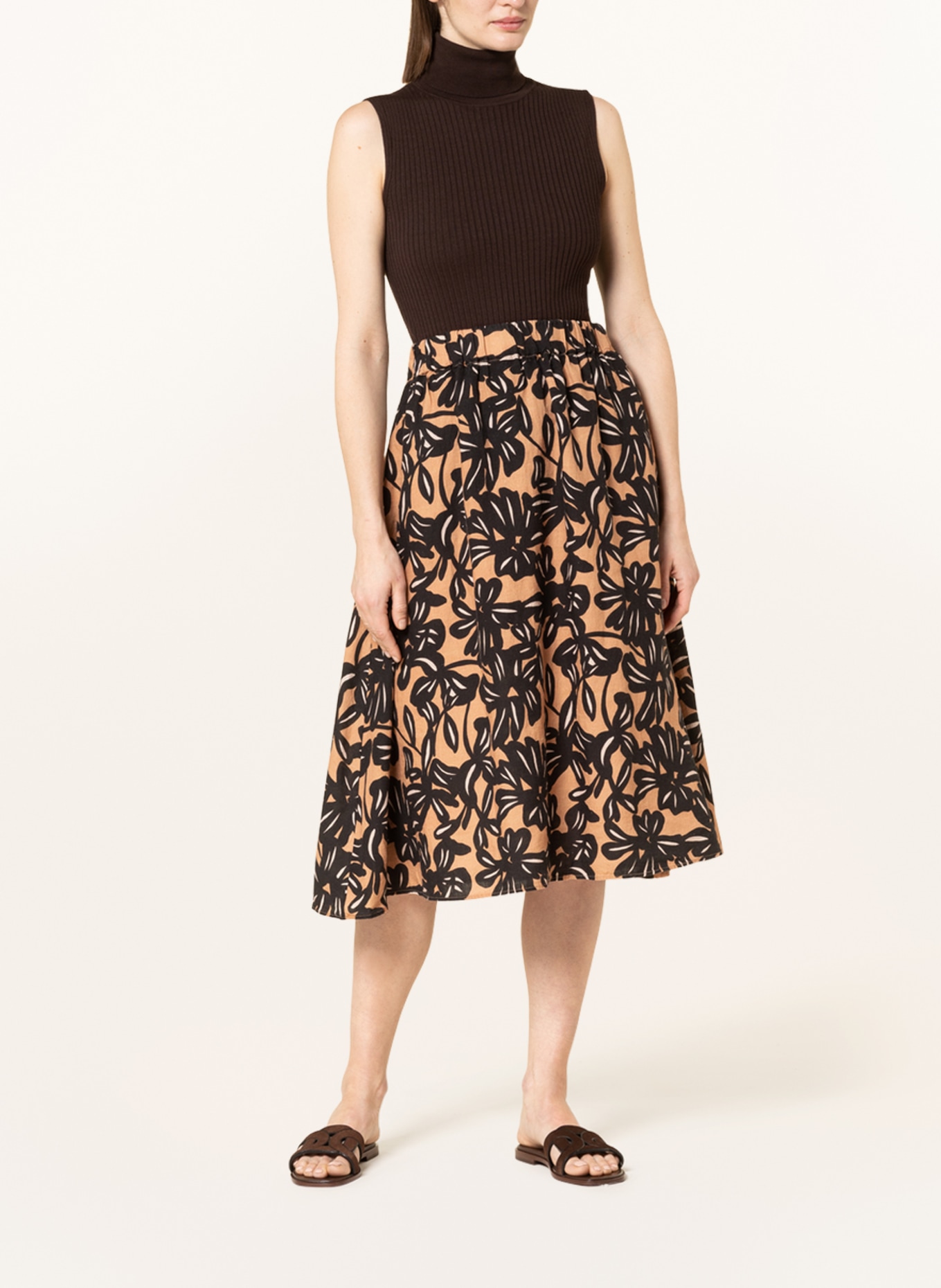 darling harbour Linen skirt, Color: COGNAC/ BLACK (Image 2)