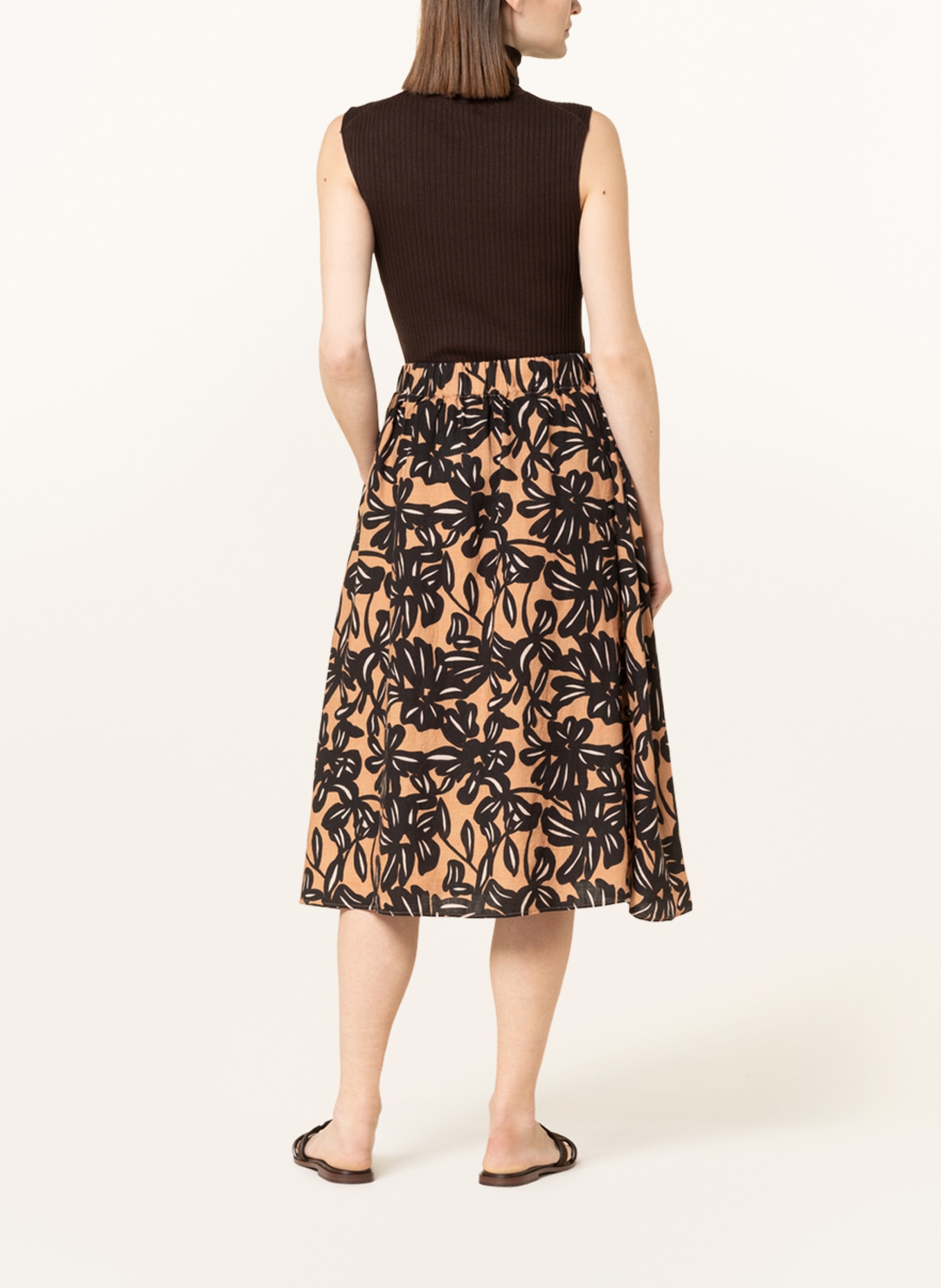 darling harbour Linen skirt, Color: COGNAC/ BLACK (Image 3)