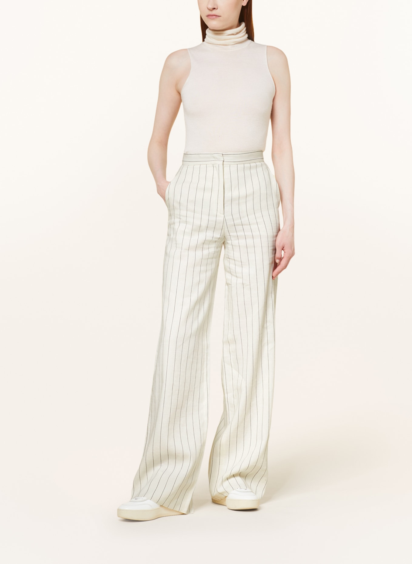 MaxMara STUDIO Trousers MARATEA with linen, Color: WHITE/ BLACK (Image 2)