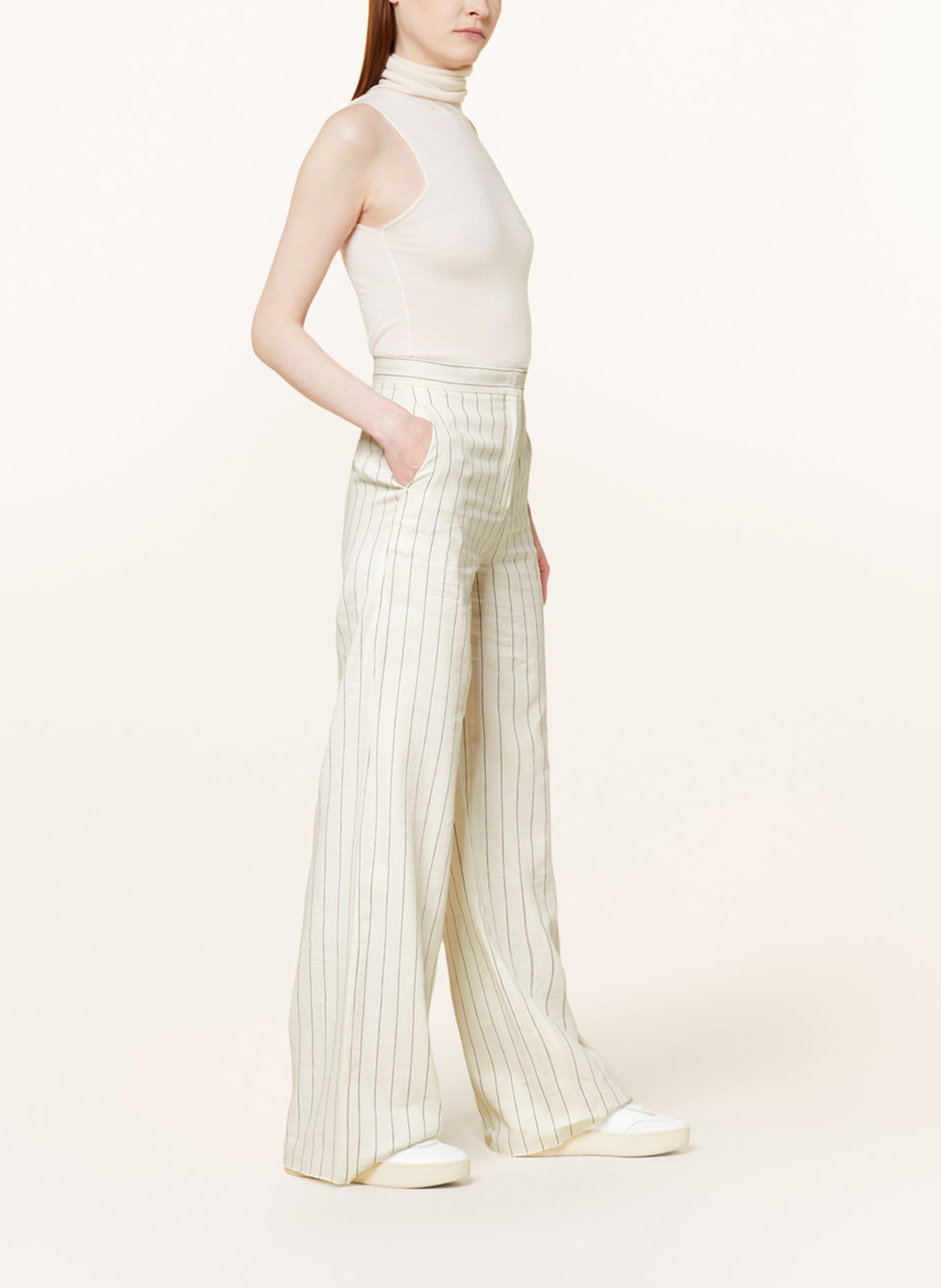 MaxMara STUDIO Trousers MARATEA with linen, Color: WHITE/ BLACK (Image 4)