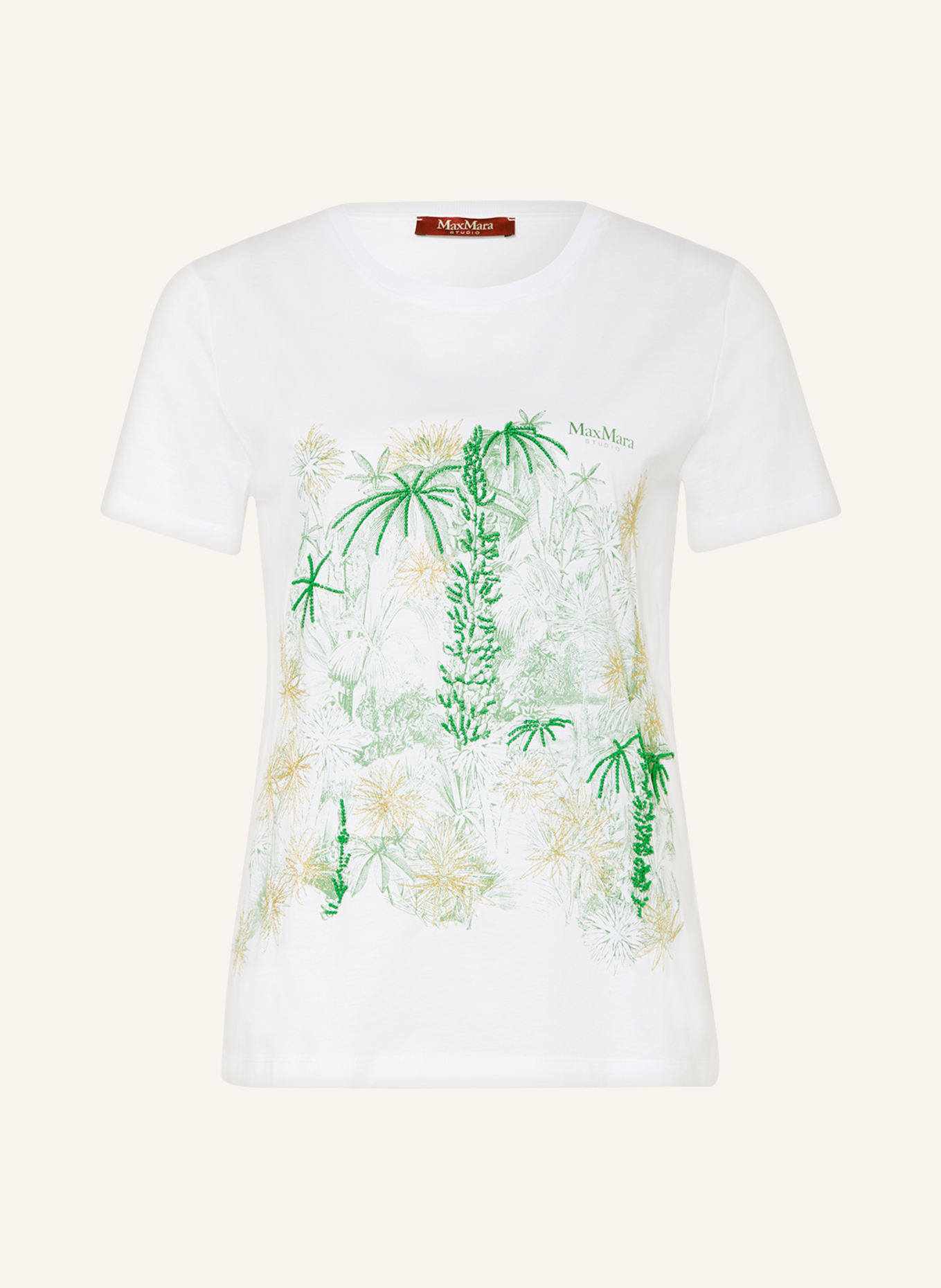 MaxMara STUDIO T-shirt WIEN with decorative gems, Color: WHITE/ GREEN (Image 1)