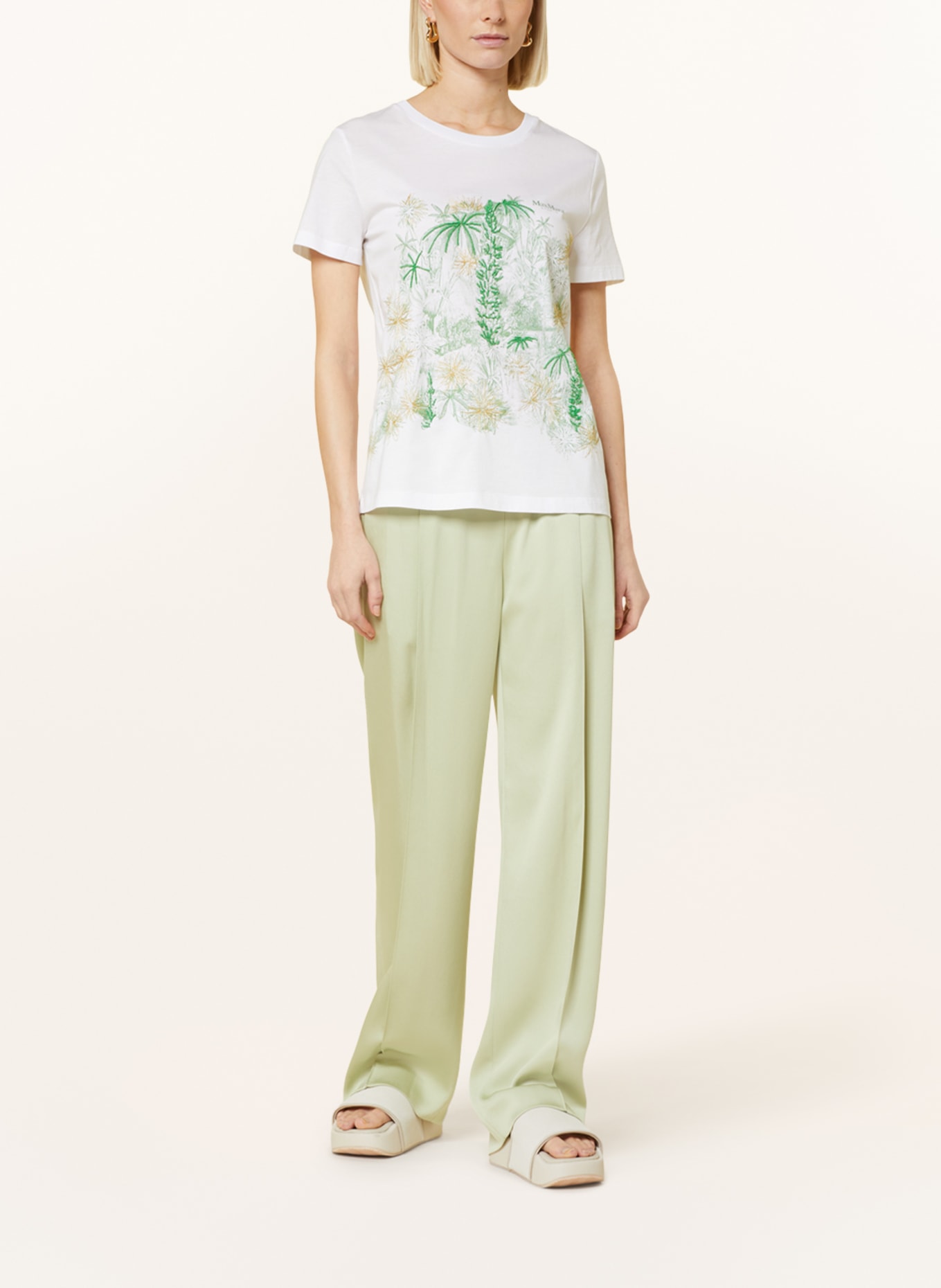 MaxMara STUDIO T-shirt WIEN with decorative gems, Color: WHITE/ GREEN (Image 2)