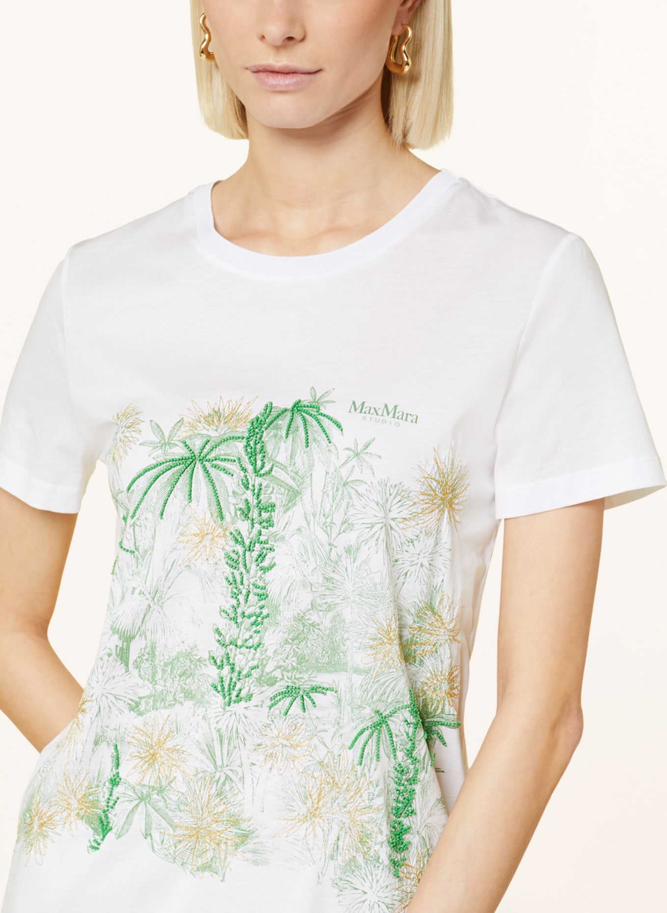 MaxMara STUDIO T-shirt WIEN with decorative gems, Color: WHITE/ GREEN (Image 4)