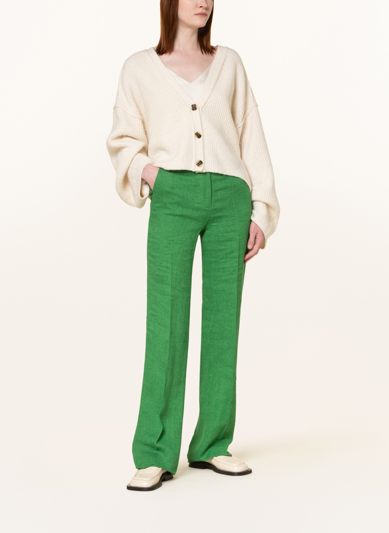 MaxMara STUDIO Wide leg trousers ALCANO made of linen, Color: GREEN (Image 2)