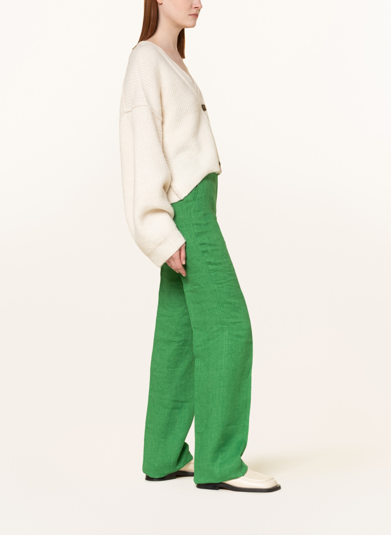 MaxMara STUDIO Wide leg trousers ALCANO made of linen, Color: GREEN (Image 4)