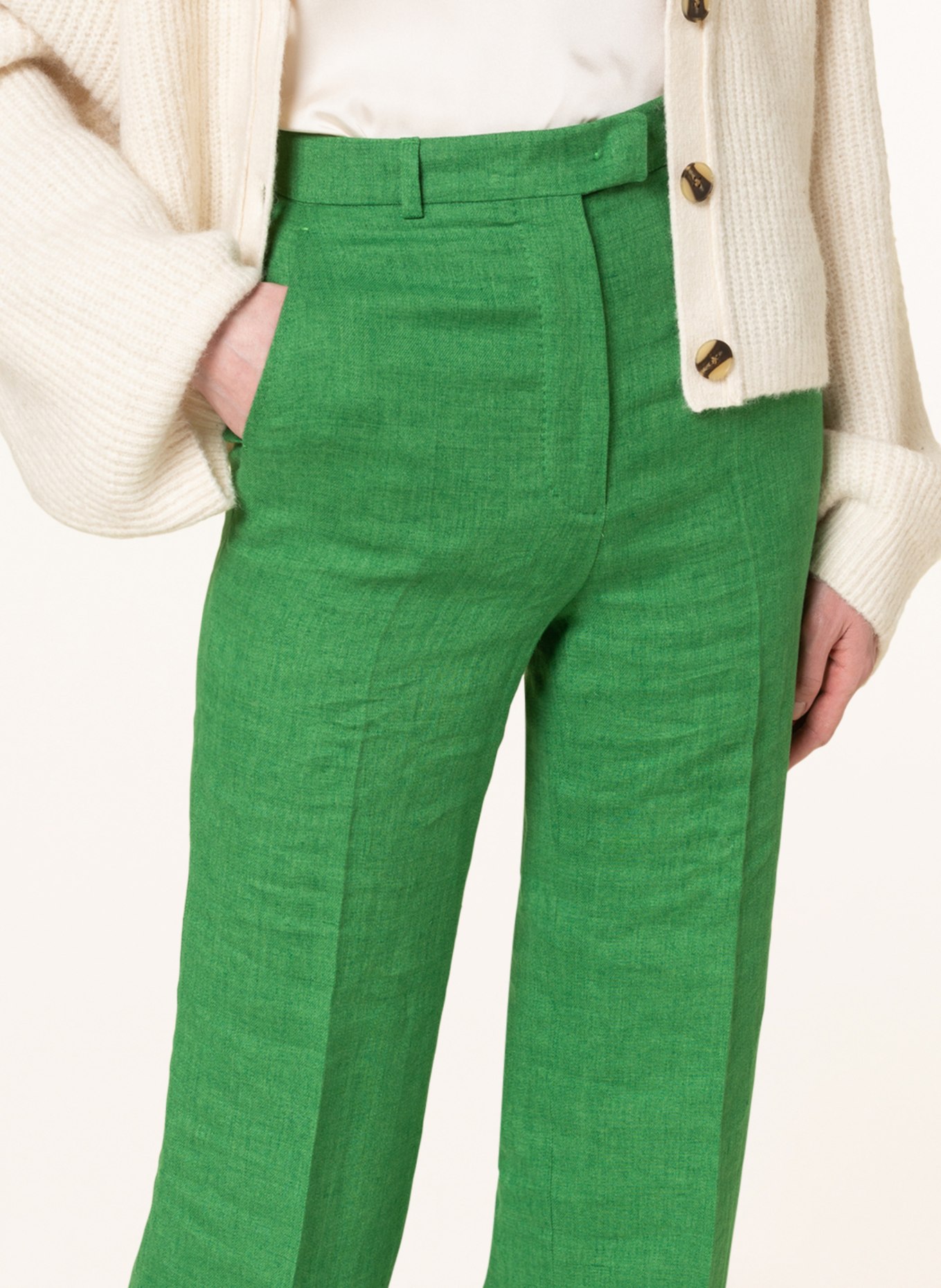 MaxMara STUDIO Wide leg trousers ALCANO made of linen, Color: GREEN (Image 5)