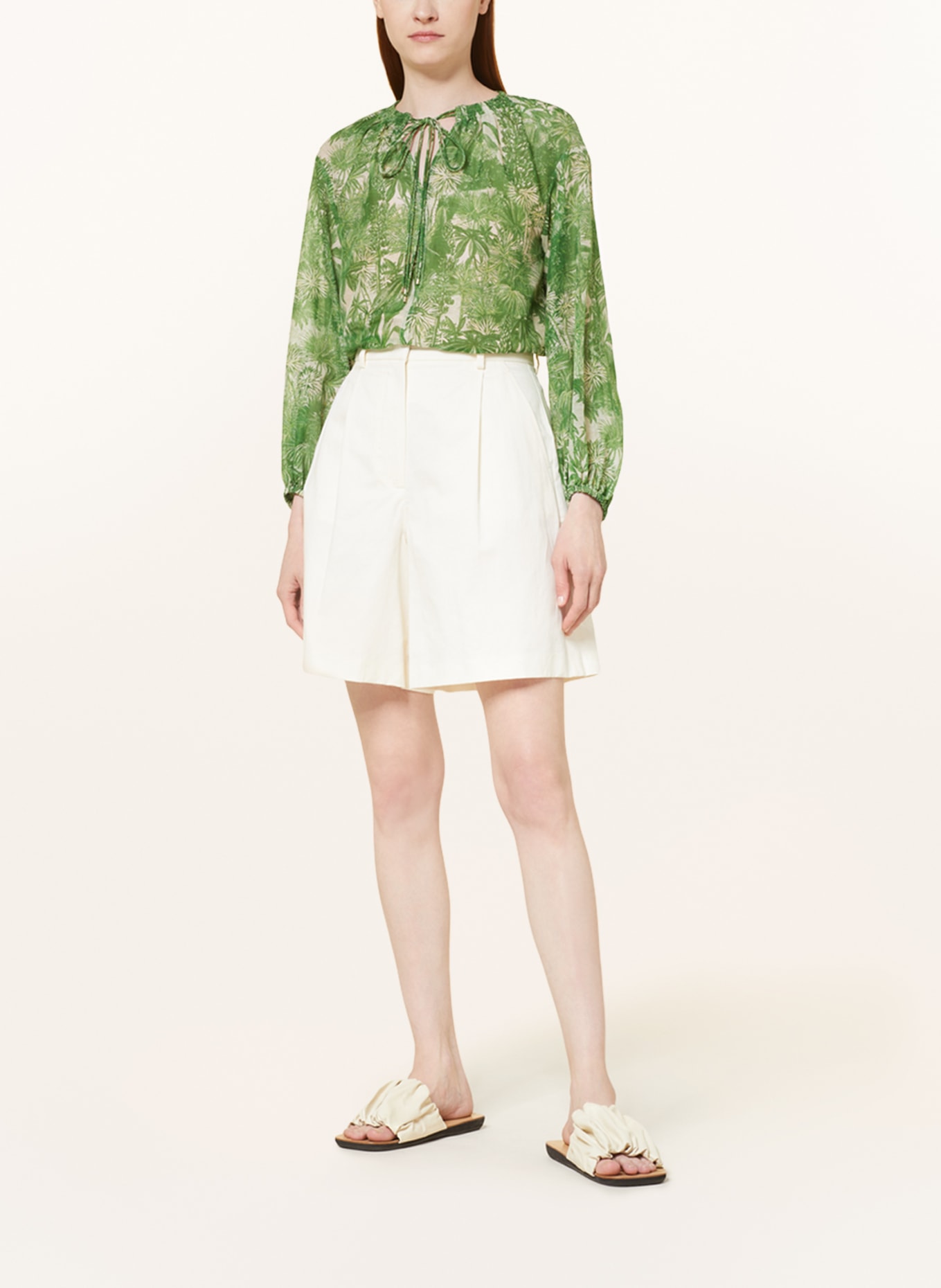MaxMara STUDIO Shirt blouse COBRA with silk, Color: GREEN/ CREAM (Image 2)