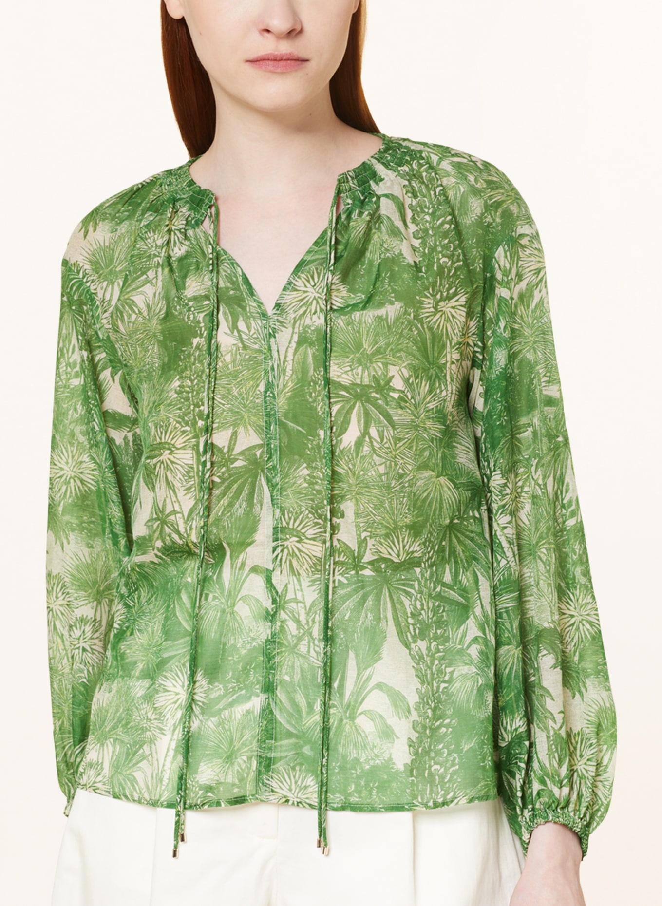 MaxMara STUDIO Shirt blouse COBRA with silk, Color: GREEN/ CREAM (Image 4)