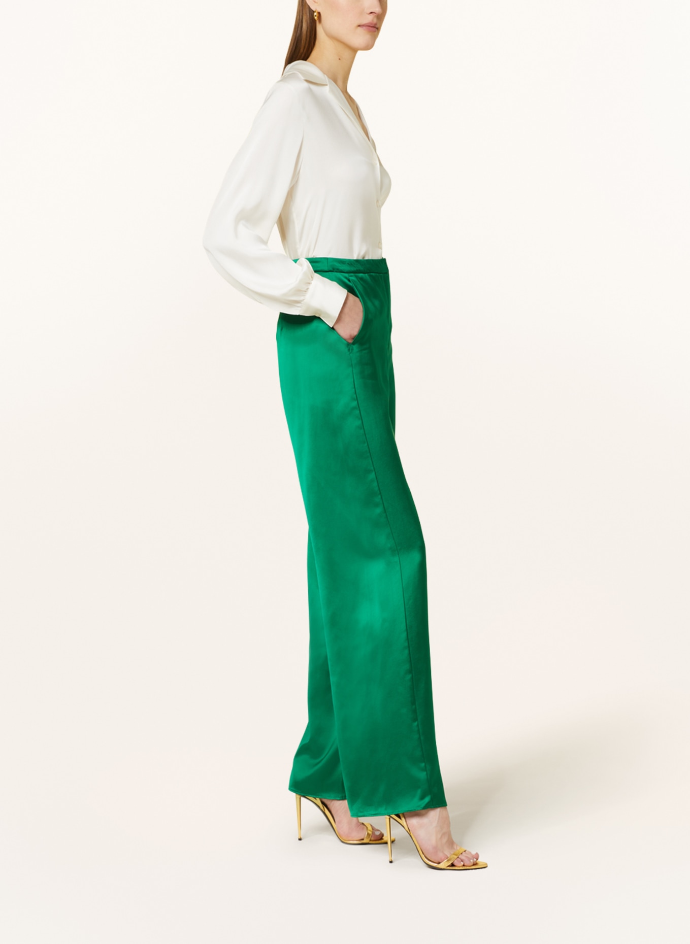 MaxMara STUDIO Satin trousers UMBRO, Color: GREEN (Image 4)