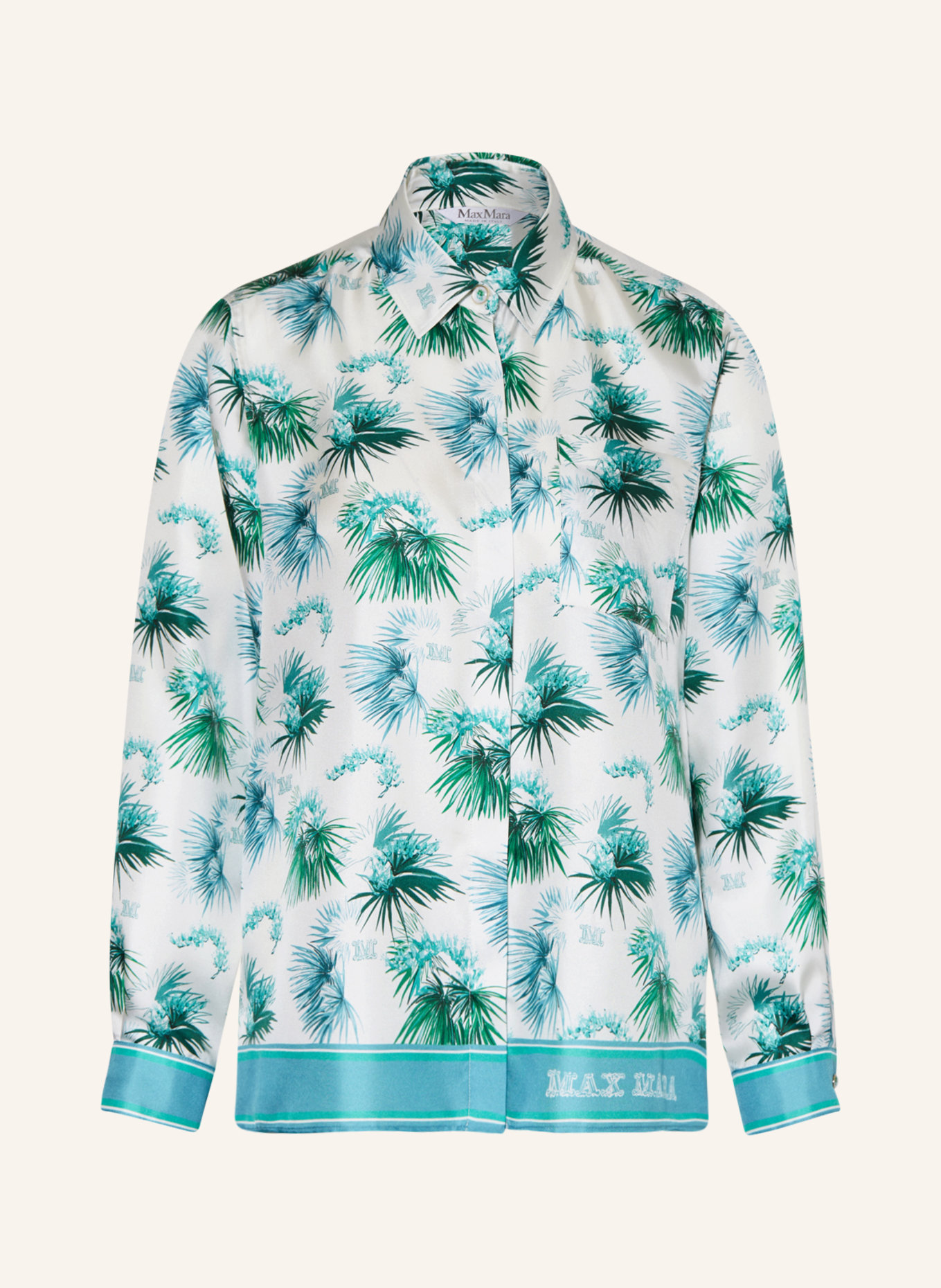 Max Mara Shirt blouse SVAGO in silk, Color: WHITE/ TURQUOISE/ GREEN (Image 1)