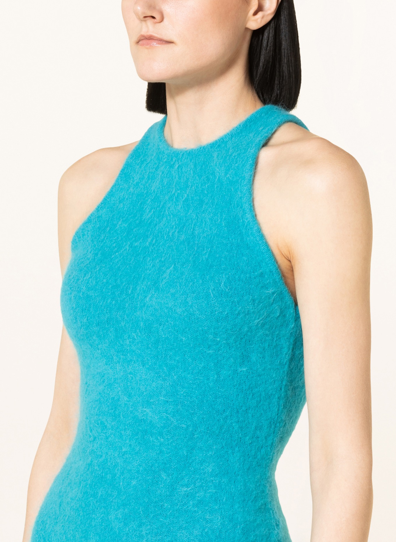 GANNI Dzianinowa sukienka z dodatkiem alpaki, Kolor: TURKUSOWY (Obrazek 4)