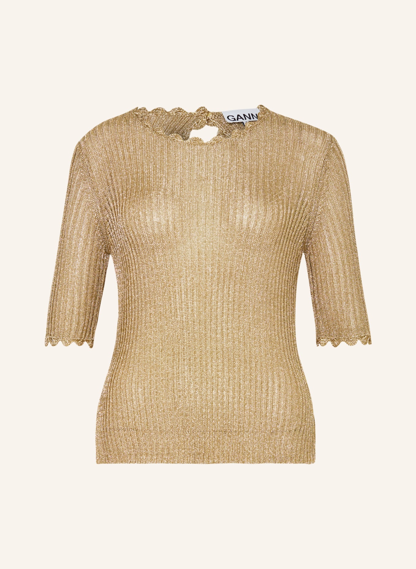 GANNI Knit shirt with cut-out and glitter thread, Color: GOLD (Image 1)