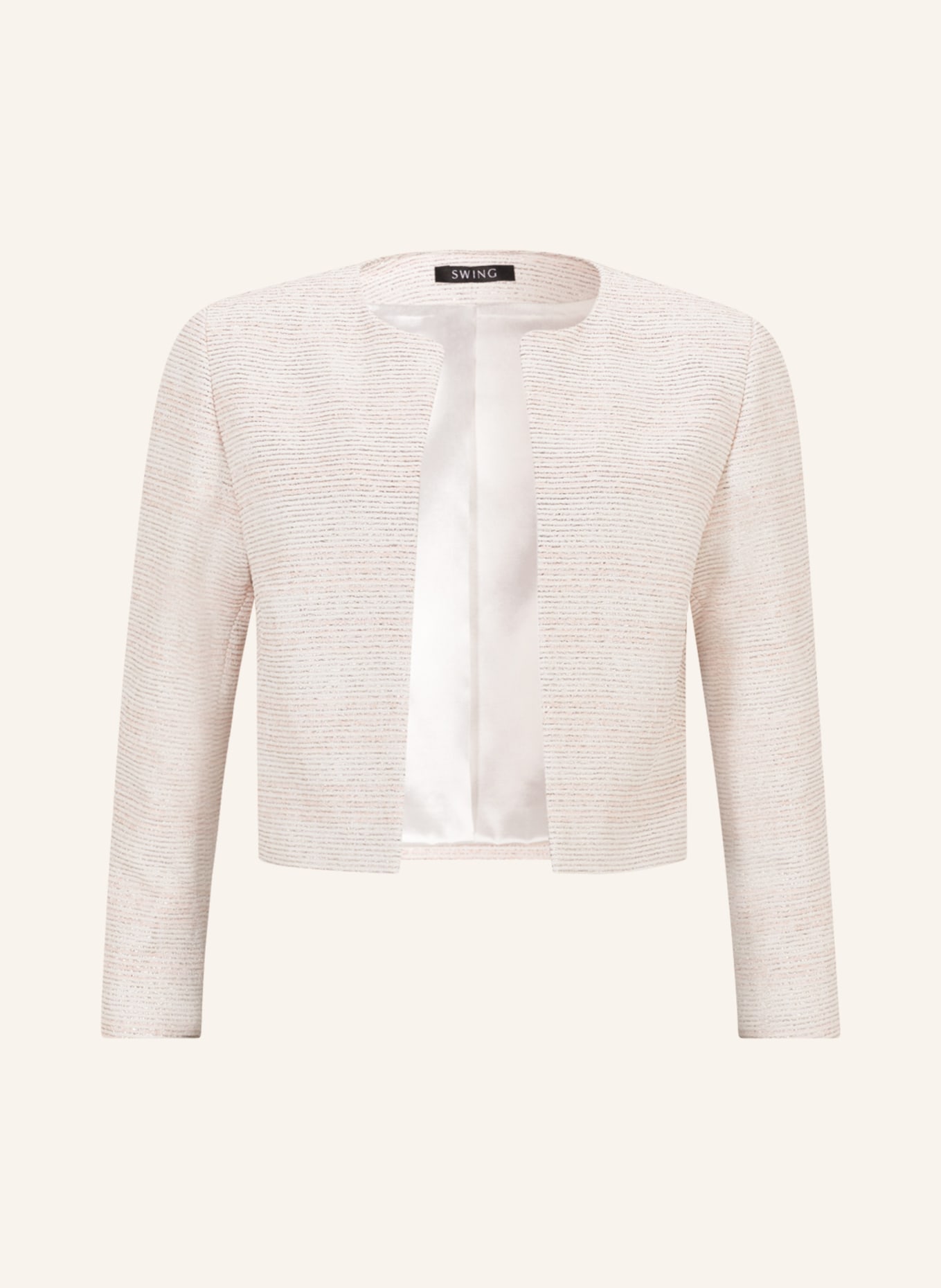 SWING Bouclé jacket with 3/4 sleeves and glitter thread, Color: CREAM/ LIGHT PINK (Image 1)