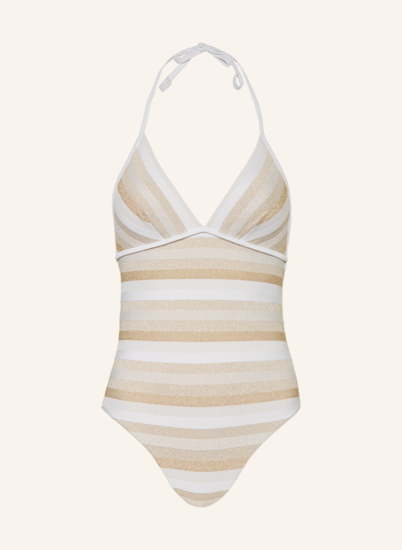 Max Mara BEACHWEAR Halter neck swimsuit CARINA with glitter thread, Color: WHITE/ GOLD (Image 1)