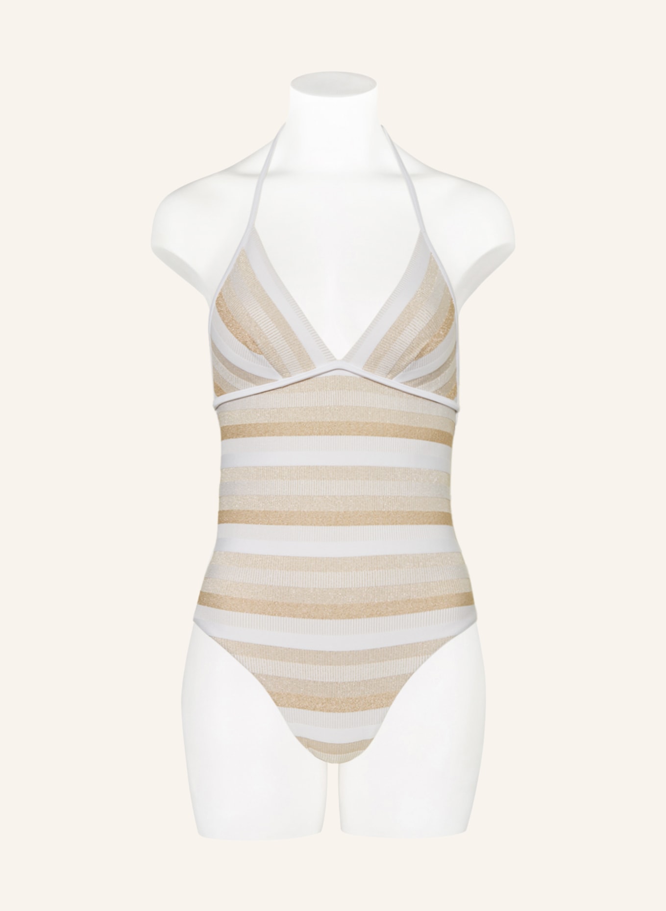 Max Mara BEACHWEAR Halter neck swimsuit CARINA with glitter thread, Color: WHITE/ GOLD (Image 2)