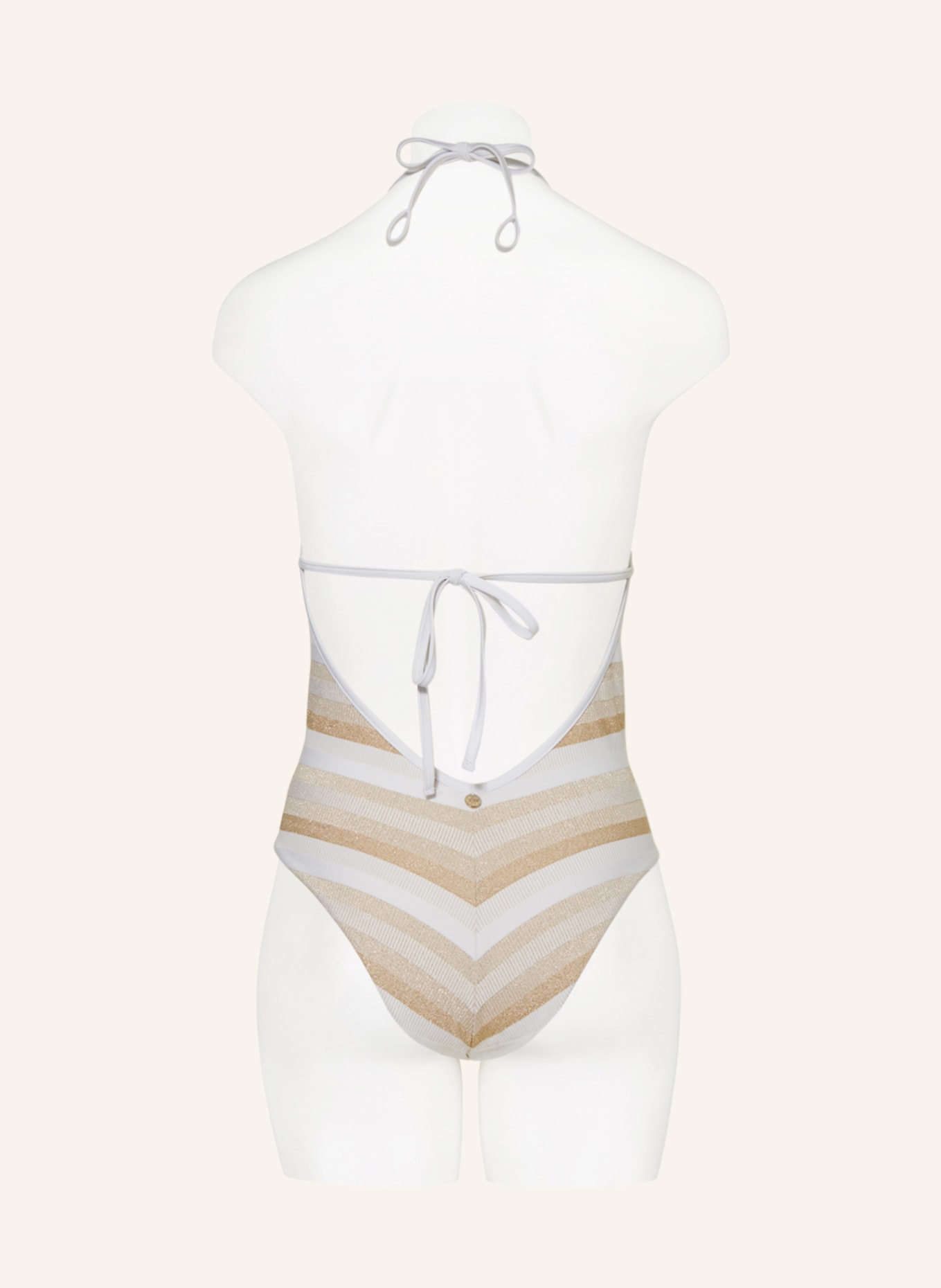 Max Mara BEACHWEAR Halter neck swimsuit CARINA with glitter thread, Color: WHITE/ GOLD (Image 3)