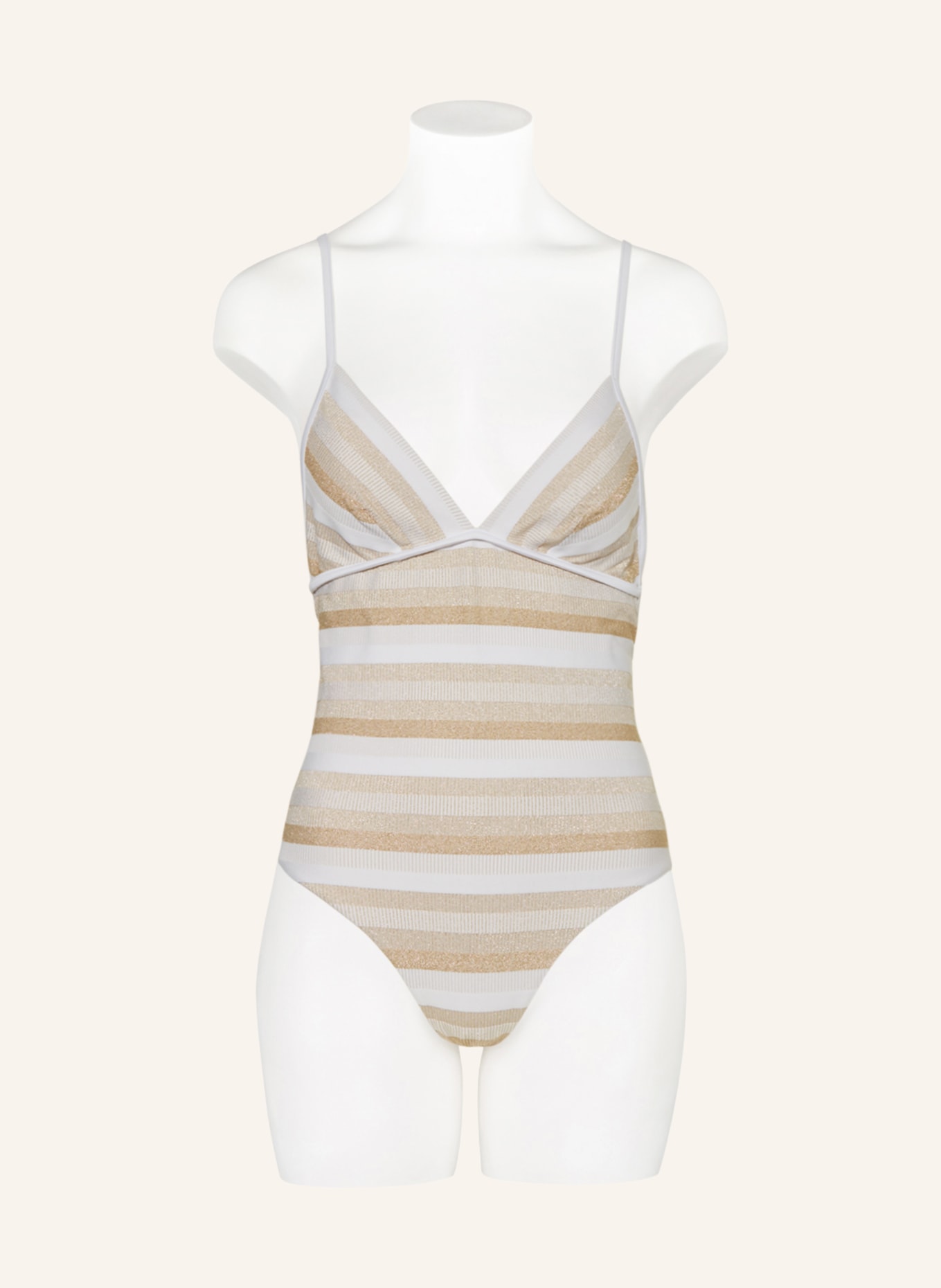 Max Mara BEACHWEAR Halter neck swimsuit CARINA with glitter thread, Color: WHITE/ GOLD (Image 4)