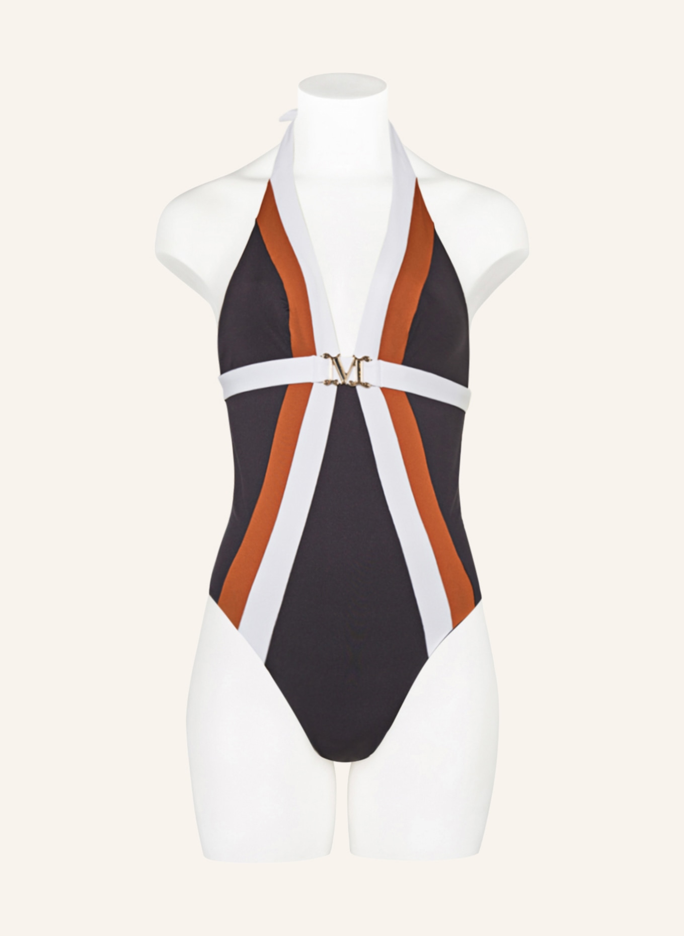 Max Mara BEACHWEAR Halter neck swimsuit CRISTEL, Color: BLACK/ WHITE/ BROWN (Image 2)
